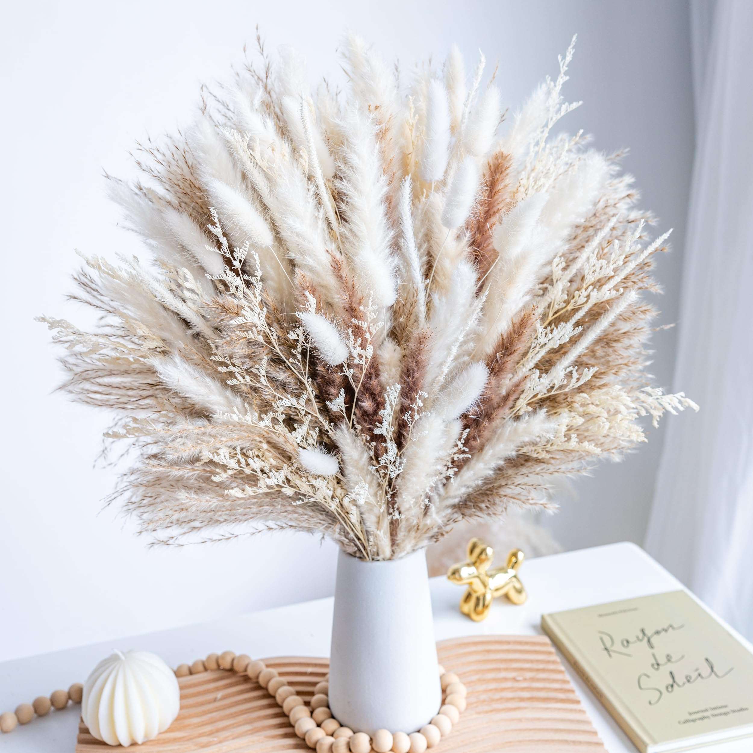 96PCS Natural Dried Pampas Grass Boho Home Decor Bouquet Phragmites Dried Flowers Bouquet for Wedding Floral Arrangements Home Decorations (96PCS) - Image 1