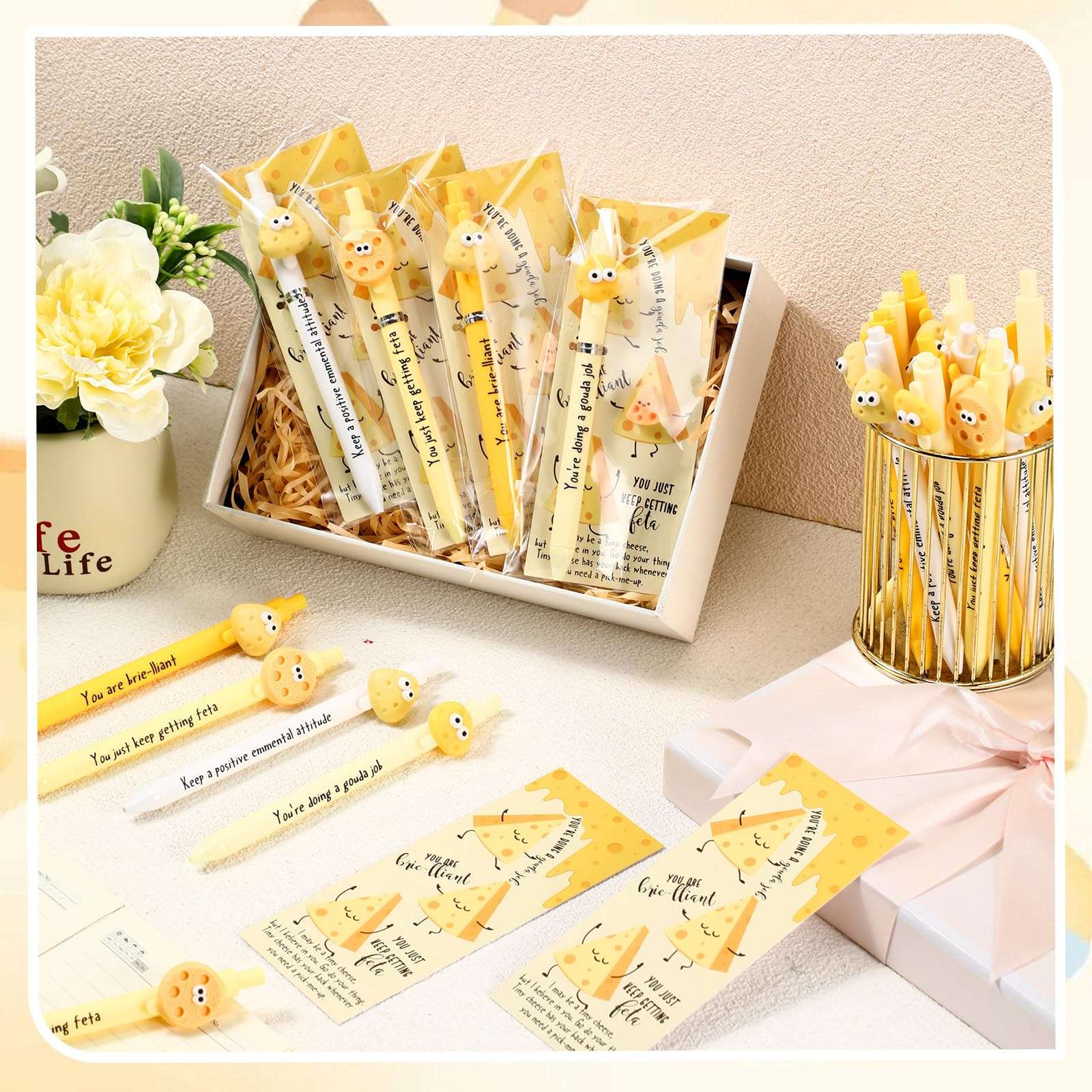 Sayglossy 20 Set Emotional Gift Bulk Support Cheese Ballpoint Pen Mini Positive Cheese Inspirational Bookmark Cards Halloween Party Favor for Student Teacher Employee Coworker Housekeeping - Image 2