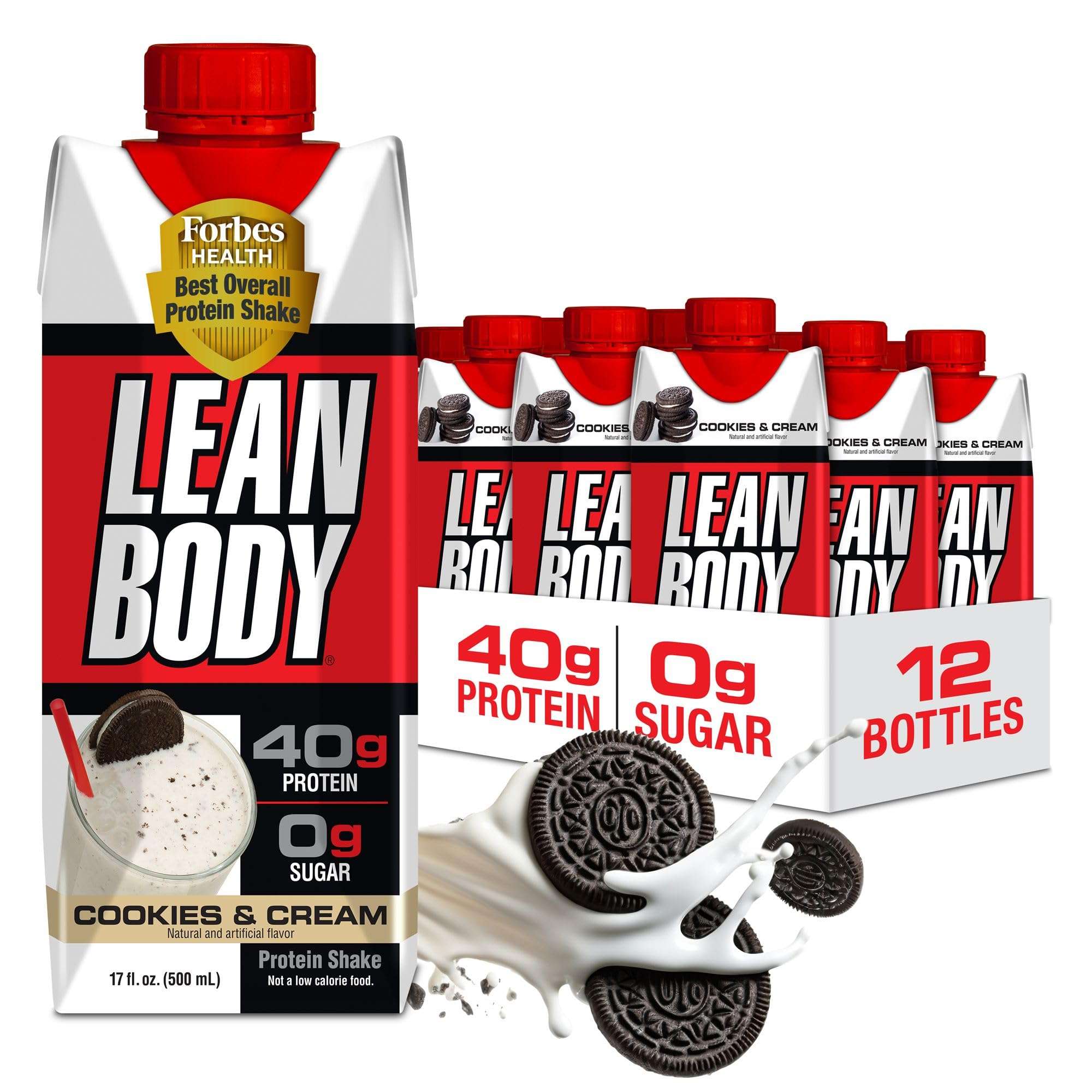 Lean Body Ready-to-Drink Cookies and Cream Protein Shake, 40g Protein, Whey Blend , 0 Sugar, Gluten No, 22 Vitamins & Minerals, (Recyclable Carton & Lid - Pack of 12) LABRADA , 17 Fl Oz (Pack of 12) - Image 1