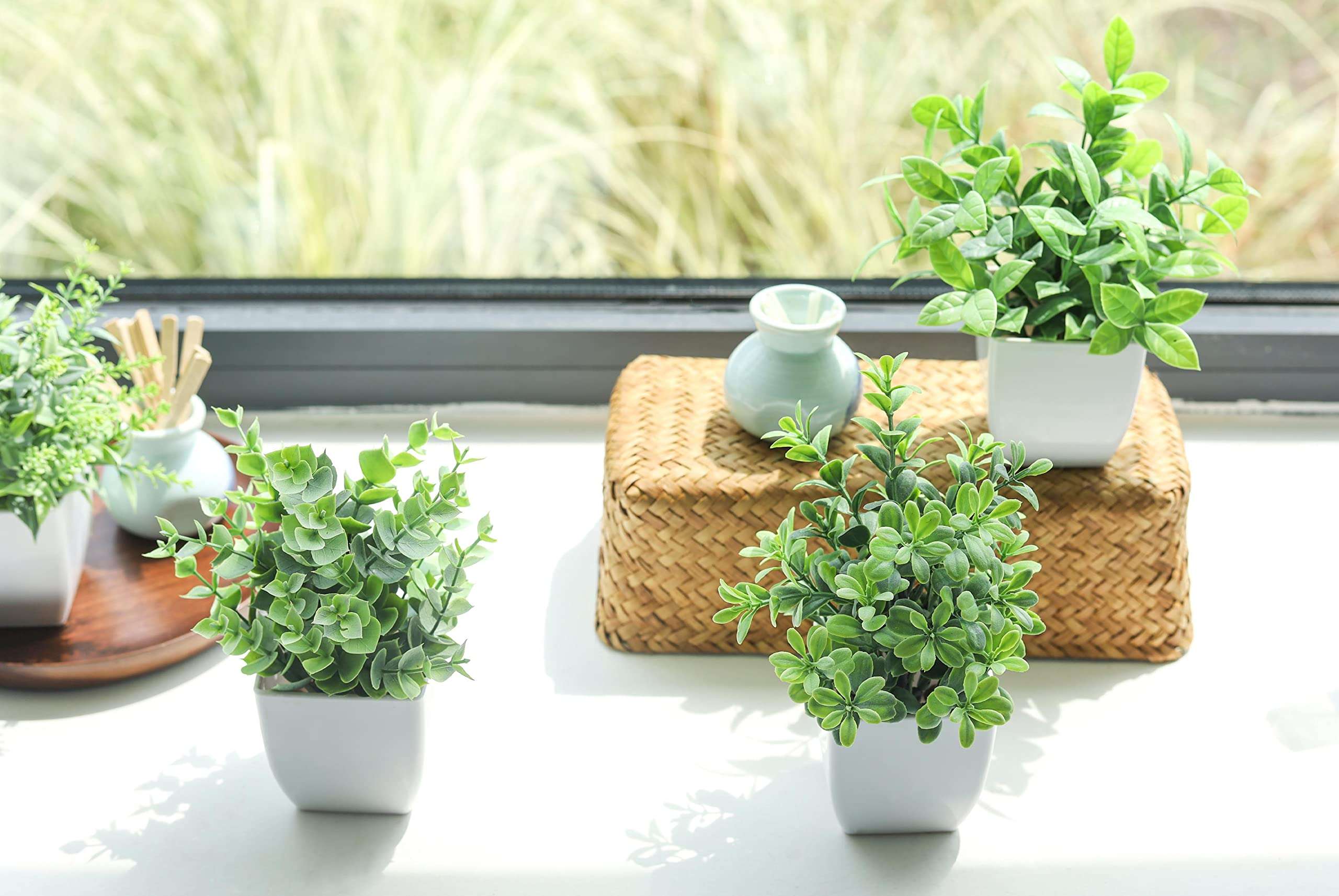 Der Rose 4 Pack Fake Plants Mini Artificial Greenery Potted Plants for Home Decor Indoor Office Table Room Farmhouse Bathroom Decor - Image 2