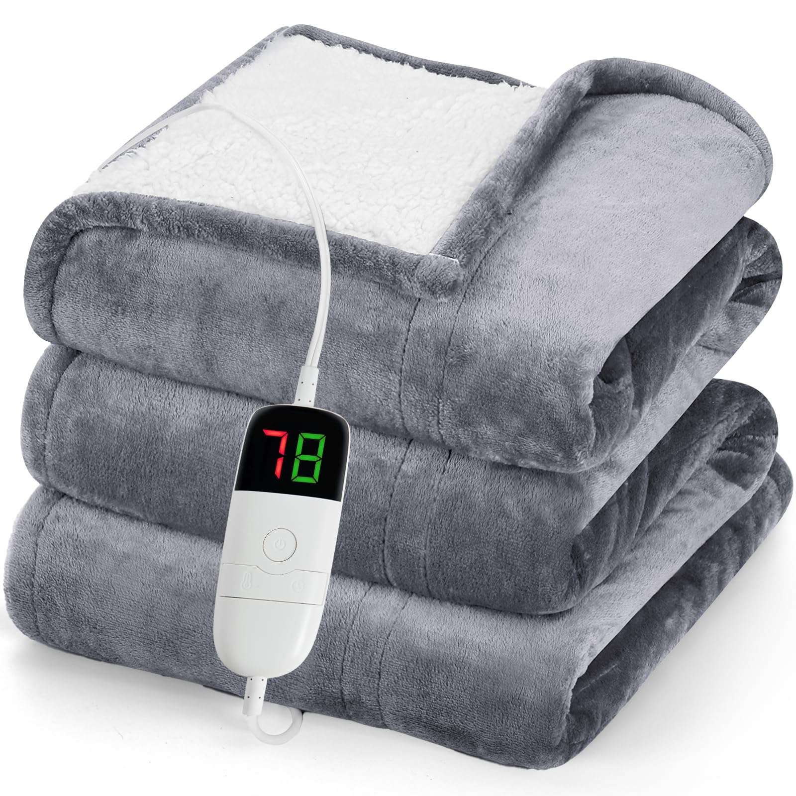 greenoak Heated Blanket Electric Throw 50"X60", Heating Blanket with 10 Heat Levels 8 Hours Auto-Off Overheat Protection, Fall & Winter Lap Office Chair Blanket Dorm Room, Grandma Gift,ETL Misty Grey - Image 1