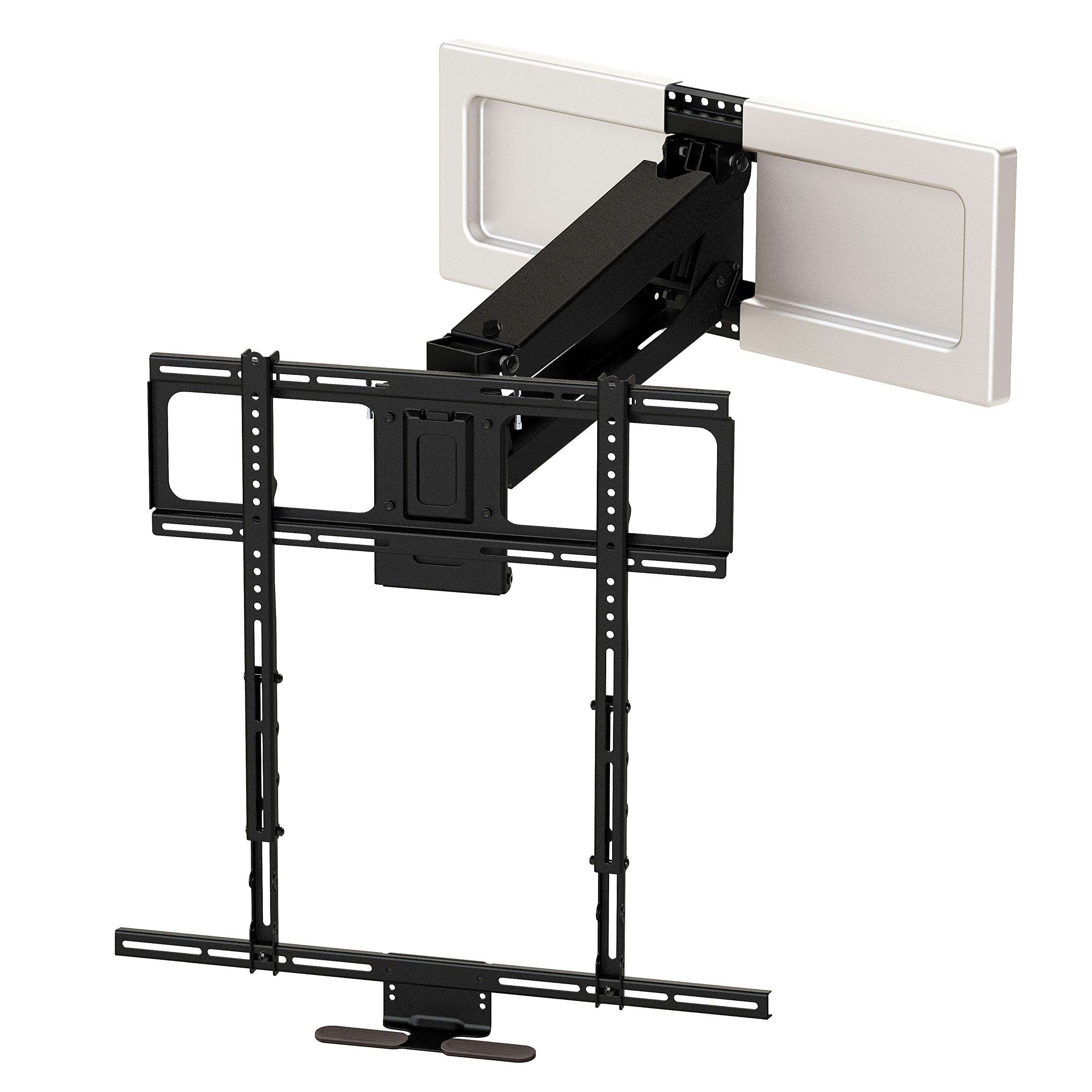 MantelMount MM540 - Above Fireplace Pull Down TV Mount for 40" to 80" Screen TVs to 90 lbs, with Patented auto-straightening, Adjustable Stops, Heat Sensor Handles & Paintable Covers - Image 1