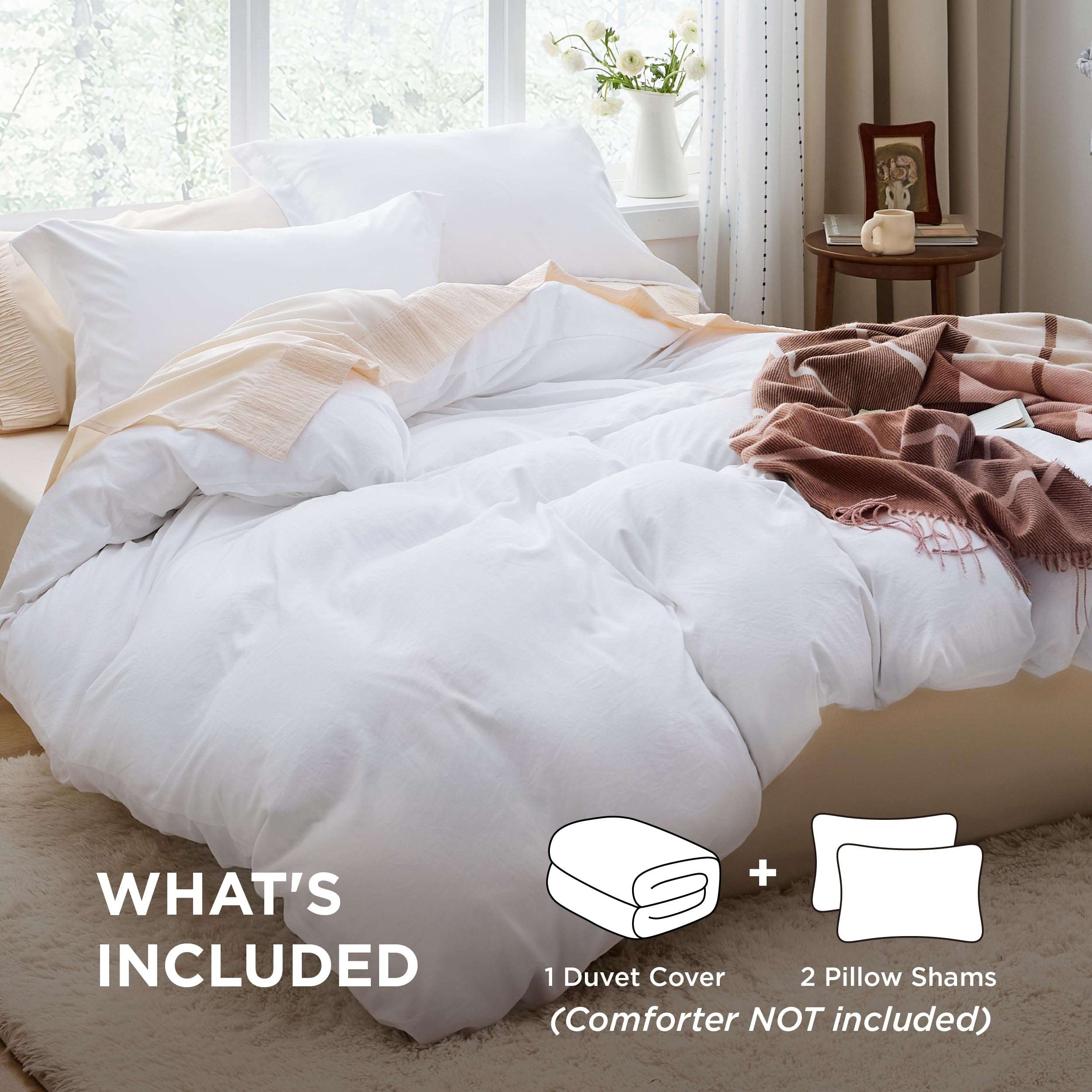Bedsure Bright White Duvet Cover King Size - 3 Pieces Prewashed Cotton-Like Extra Soft Bedding Set, Includes 1 Duvet Cover 104x90 Inches with Zipper Closure & 2 Pillow Shams, Comforter Not Included - Image 2