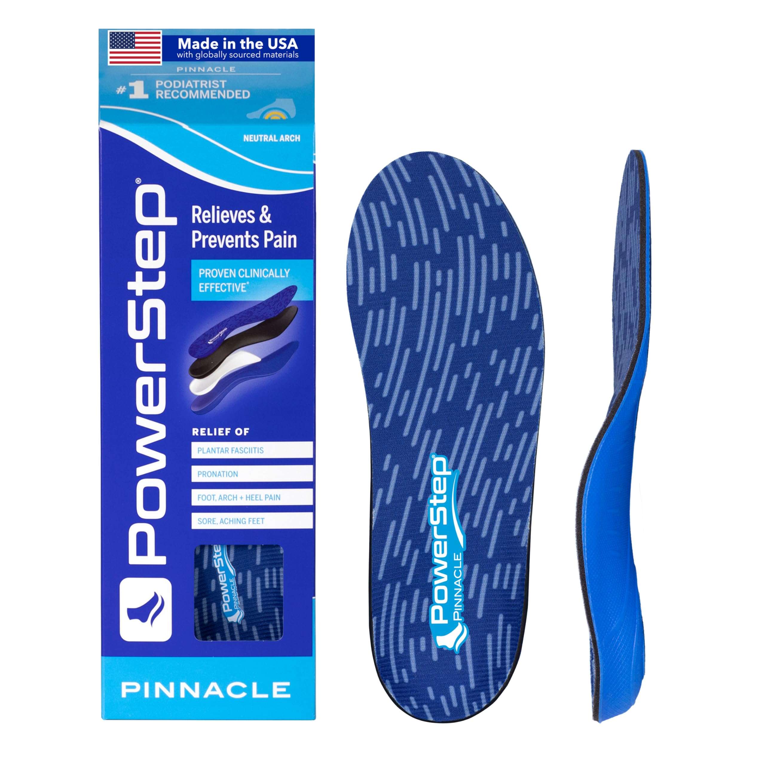PowerStep Pinnacle Insoles - Orthotics for Plantar Fasciitis Relief – Made in USA Orthotic Insoles for Arch Support with Moderate Pronation - #1 Podiatrist RecommendedA (M 5-5.5 W 7-7.5) - Image 1