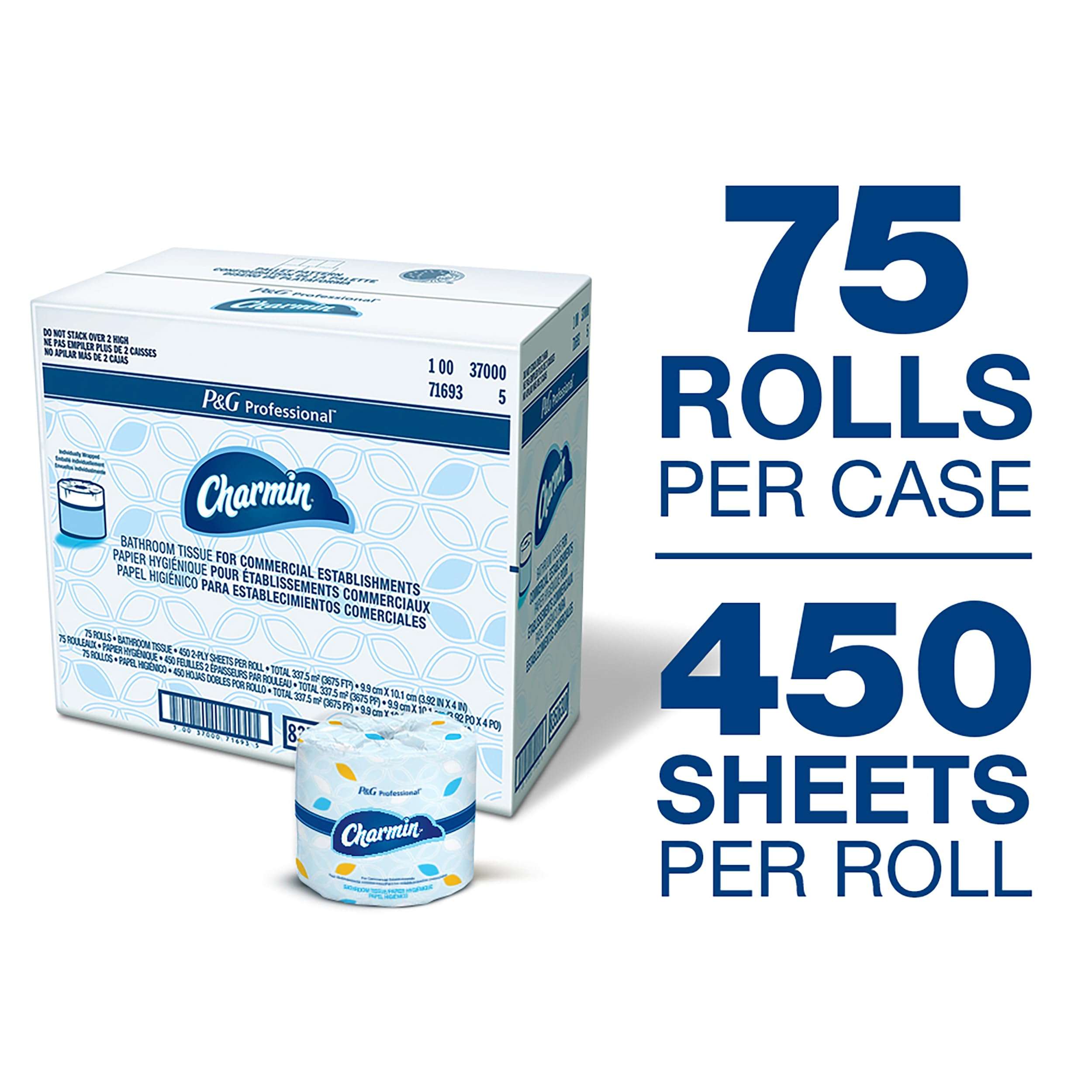 Charmin Commercial Bathroom Tissue, Septic Safe, Individually Wrapped, 2-Ply, White, 450 Sheets/roll, 75 Rolls/carton - Image 5