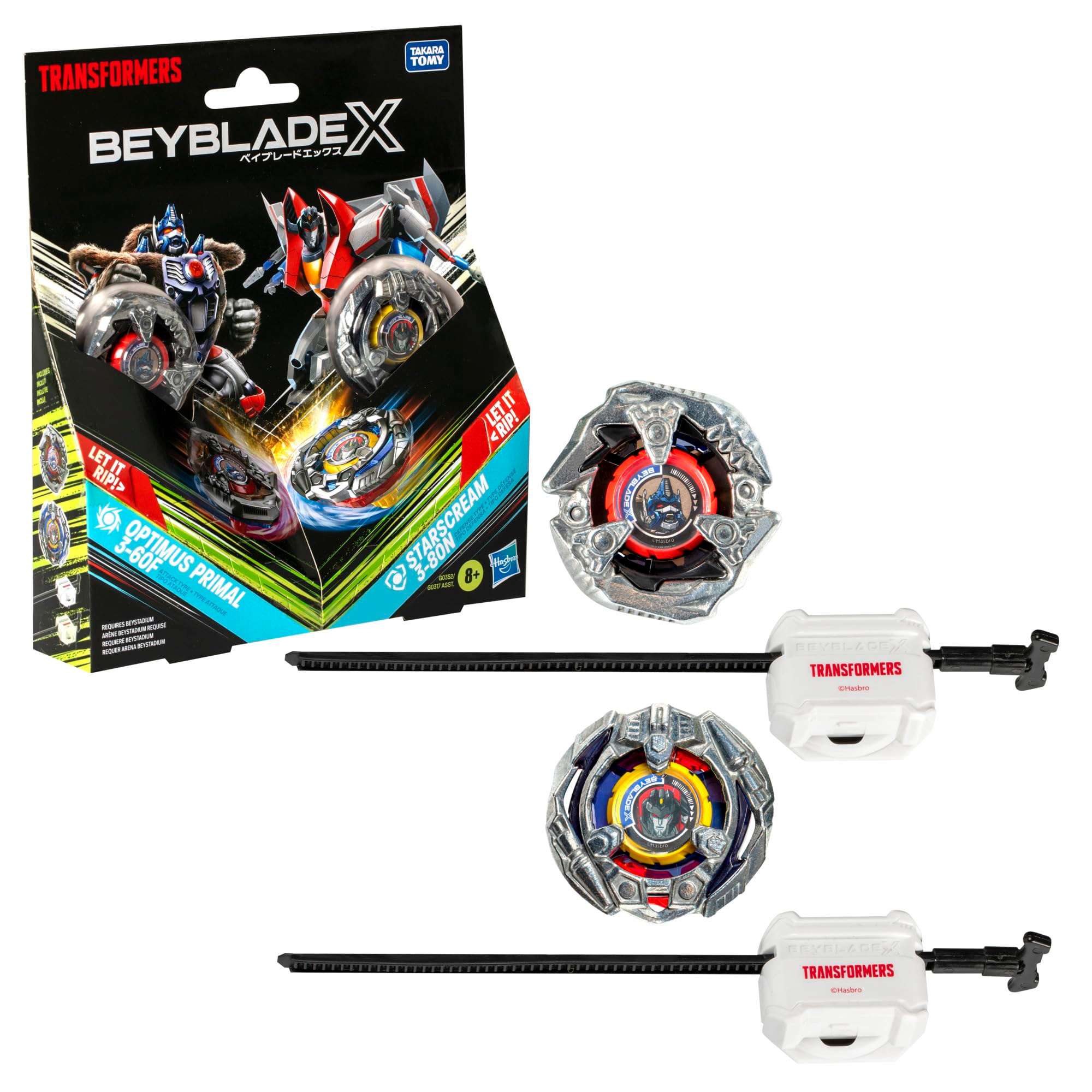 Beyblade X Transformers Collab Optimus Primal 3-60F vs. Starscream 3-80N Multipack Set with 2 Tops & 2 launchers; Battling Top Toys for 8 Year Old Boys & Girls (Amazon Exclusive) - Image 1
