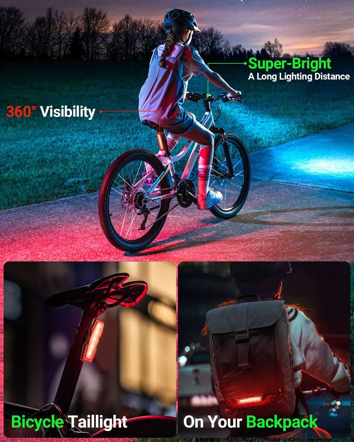 Victoper Bike Light, High Lumens Super Bright Bicycle Lite, 6+4 Modes USB Rechargeable Bike Headlight & Taillight Set, Waterproof Safety Bike Front & Rearlight for Road, Mountain, Night Riding - Image 5