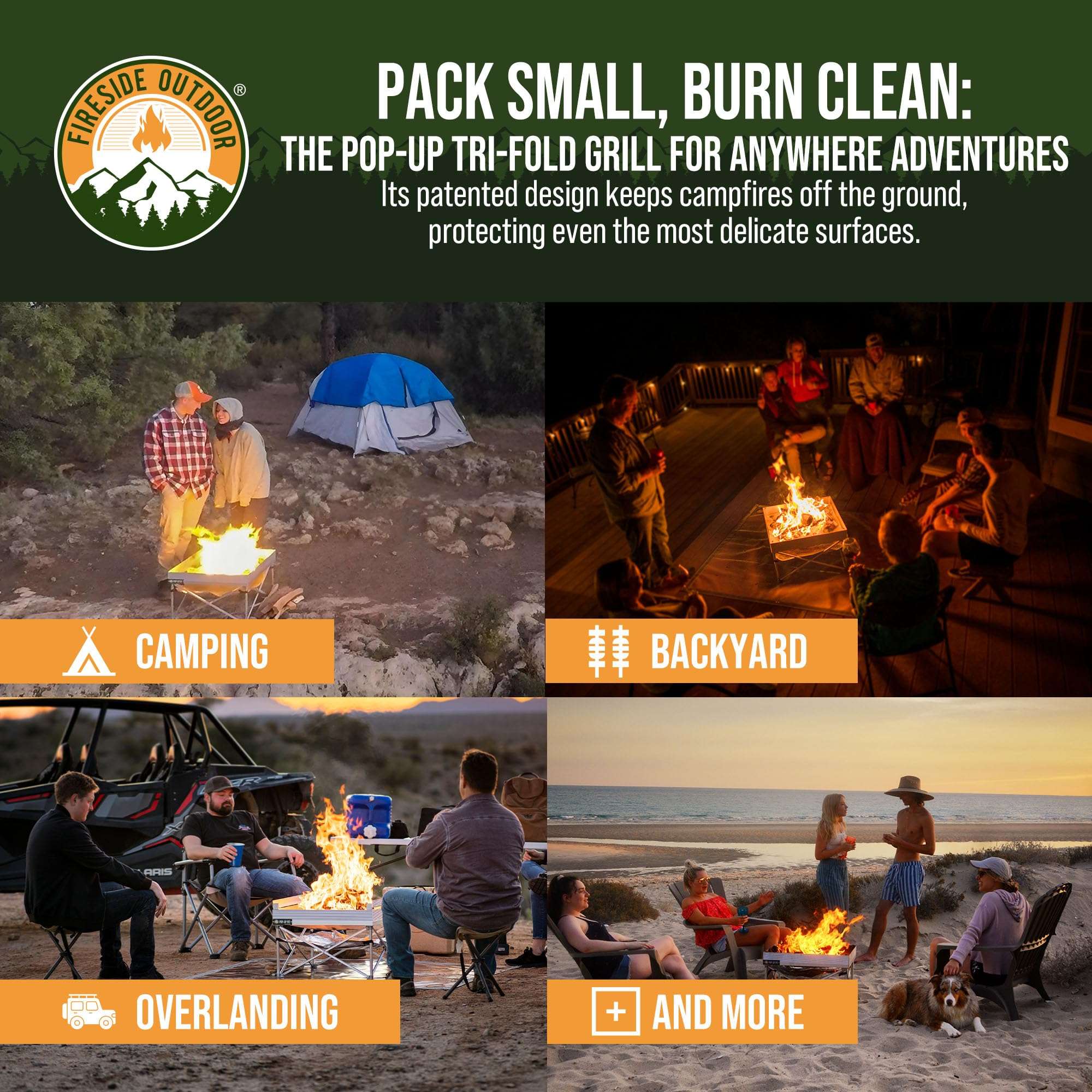 Fireside Outdoor Pop-Up Fire Pit Grill Grates - Folding Campfire Grill Grate Over Fire Pit Grate, Portable BBQ Grills, Camping Cooking, Camping Essentials, Outdoor Cooking - Quad-Fold Grates - Image 6