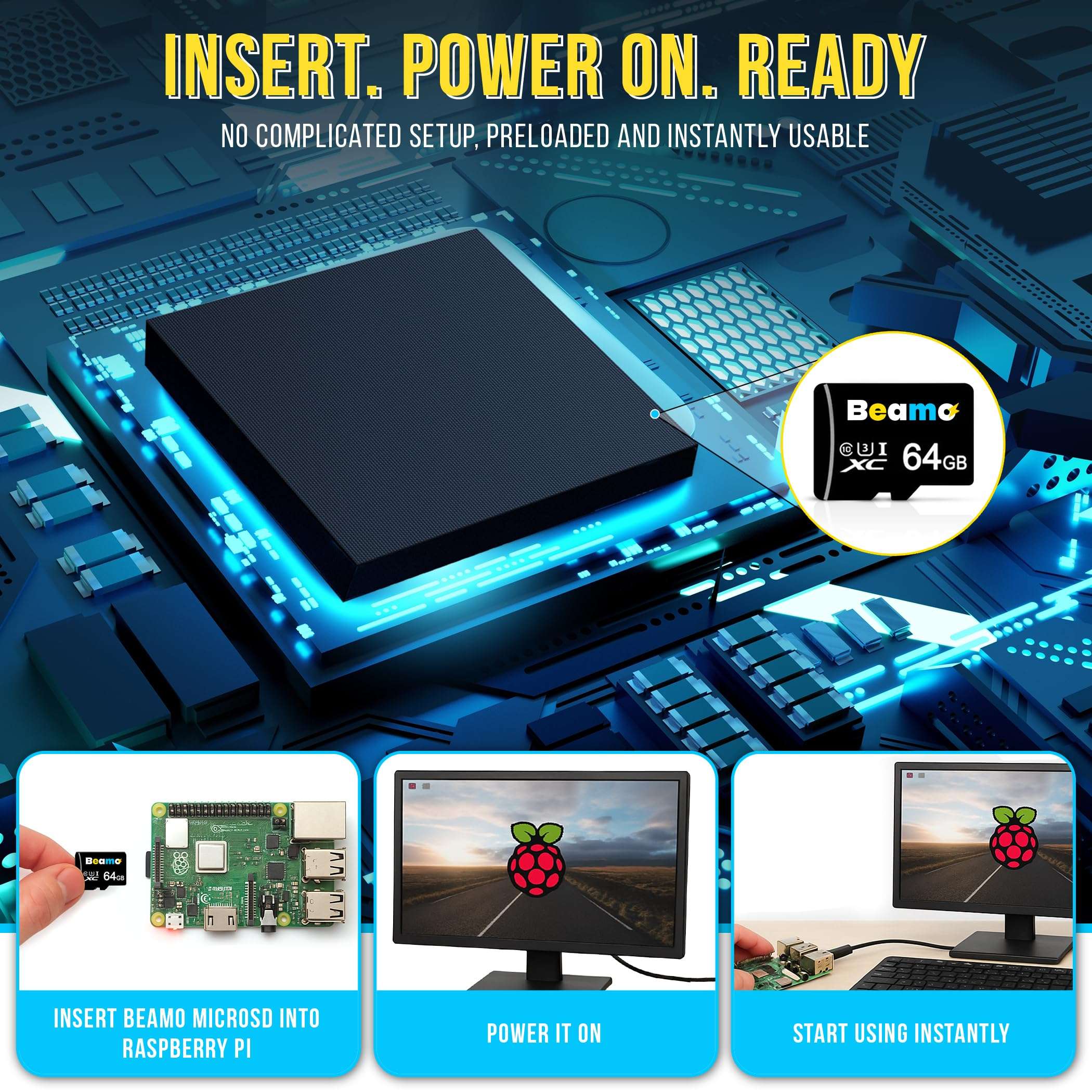 Beamo Preloaded 64GB Raspberry Pi OS [U3 Class 10 Speed] MicroSD Card Compatible with All Raspberry Pi Series 5, 500, 400, 4B, 3B, 3B+, 3A+, Zero 2 W, CM, Great for Easy Raspberry Pi OS Setup 64 Bit - Image 3