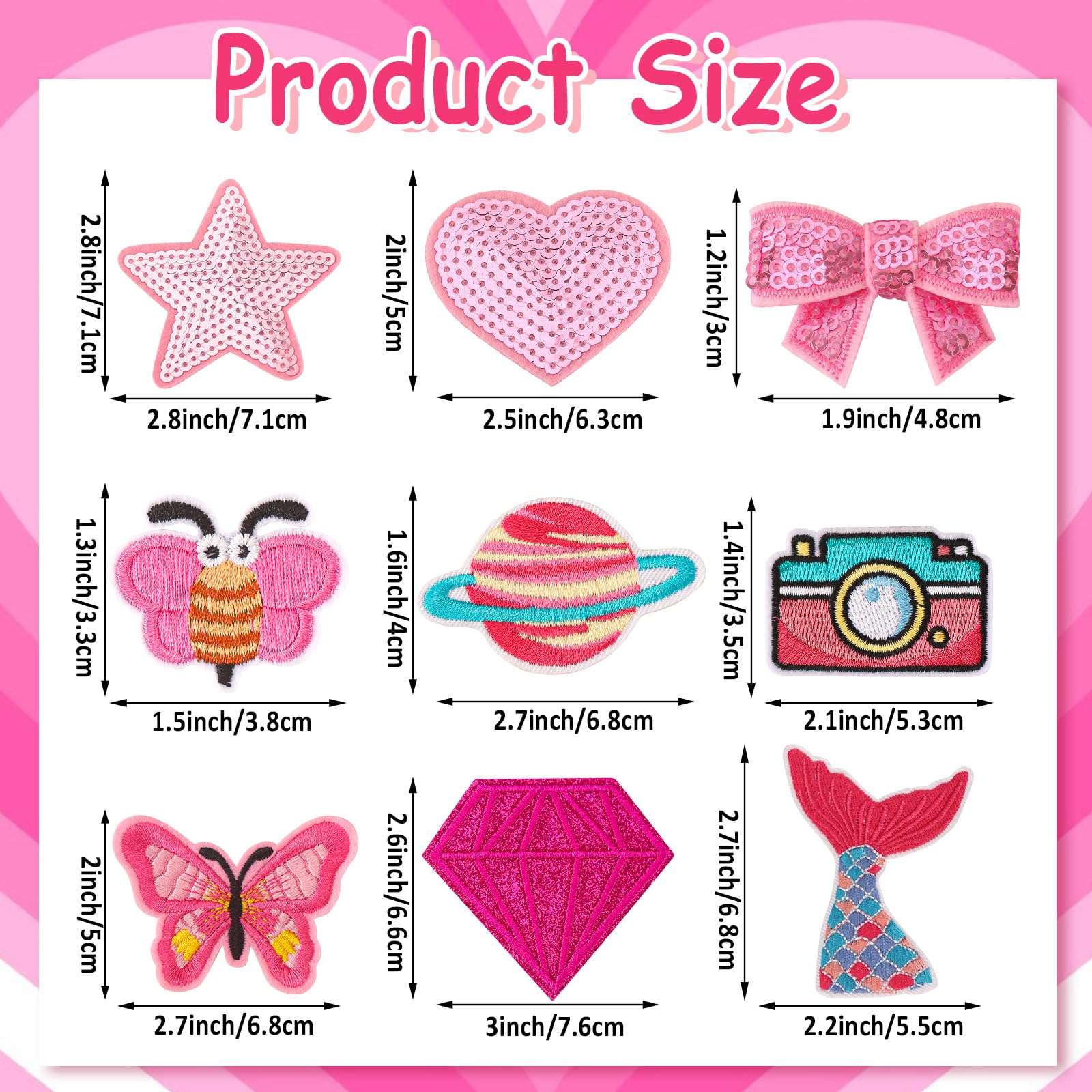36pcs Pink Embroidered Patches Random Assorted Styles Pink Theme Iron on Patches for Girls Western Cowgirl DIY Sew Applique Repair Patch Cute Preppy Sew on Patches for Backpacks Pants Clothes Jeans - Image 3