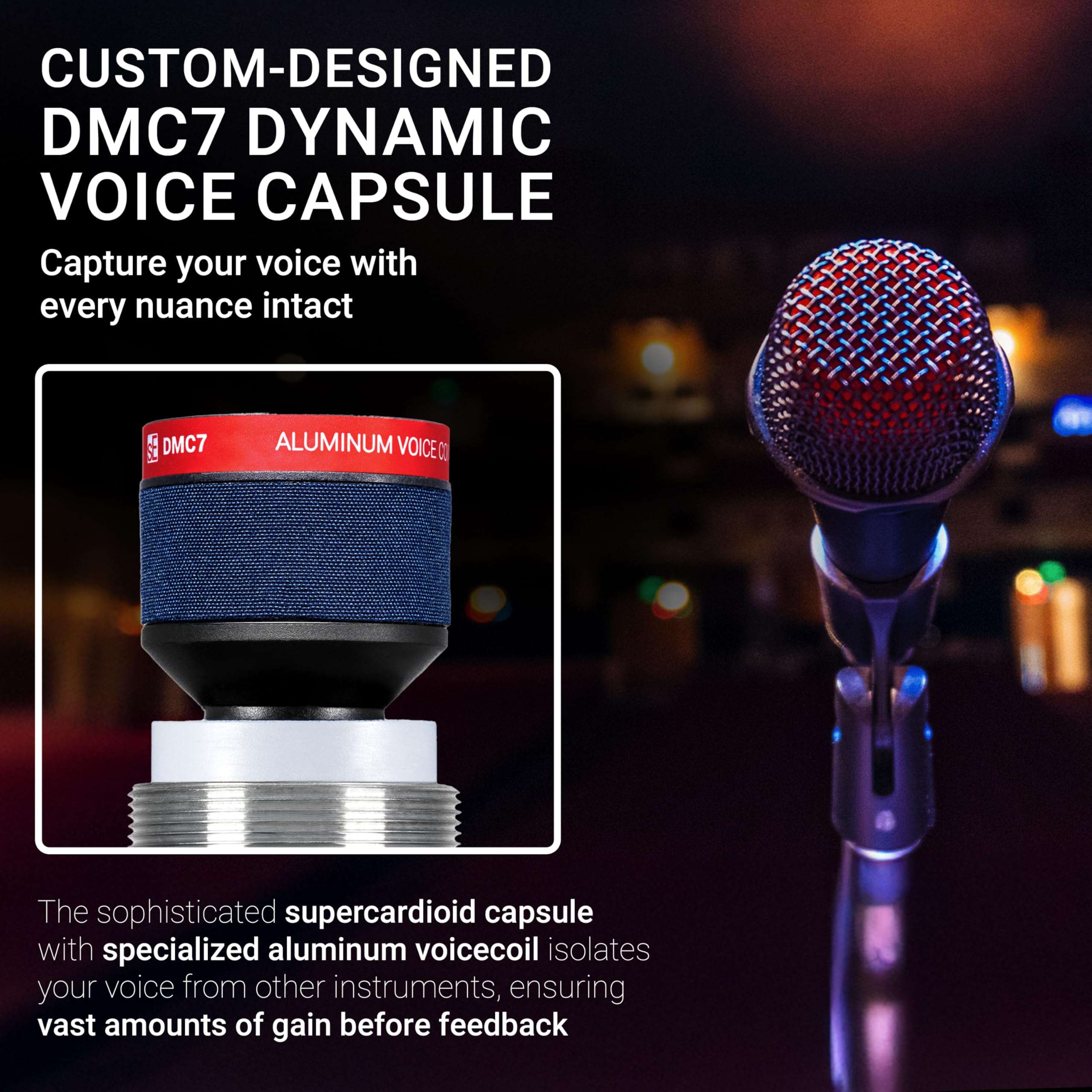 SE ELECTRONICS V7 Dynamic Microphone for Singing, Speech & Studio Recording - XLR Handheld Professional Microphone with Supercardioid Aluminum Voice Coil for Huge Gain Before Feedback - Grey - Image 6