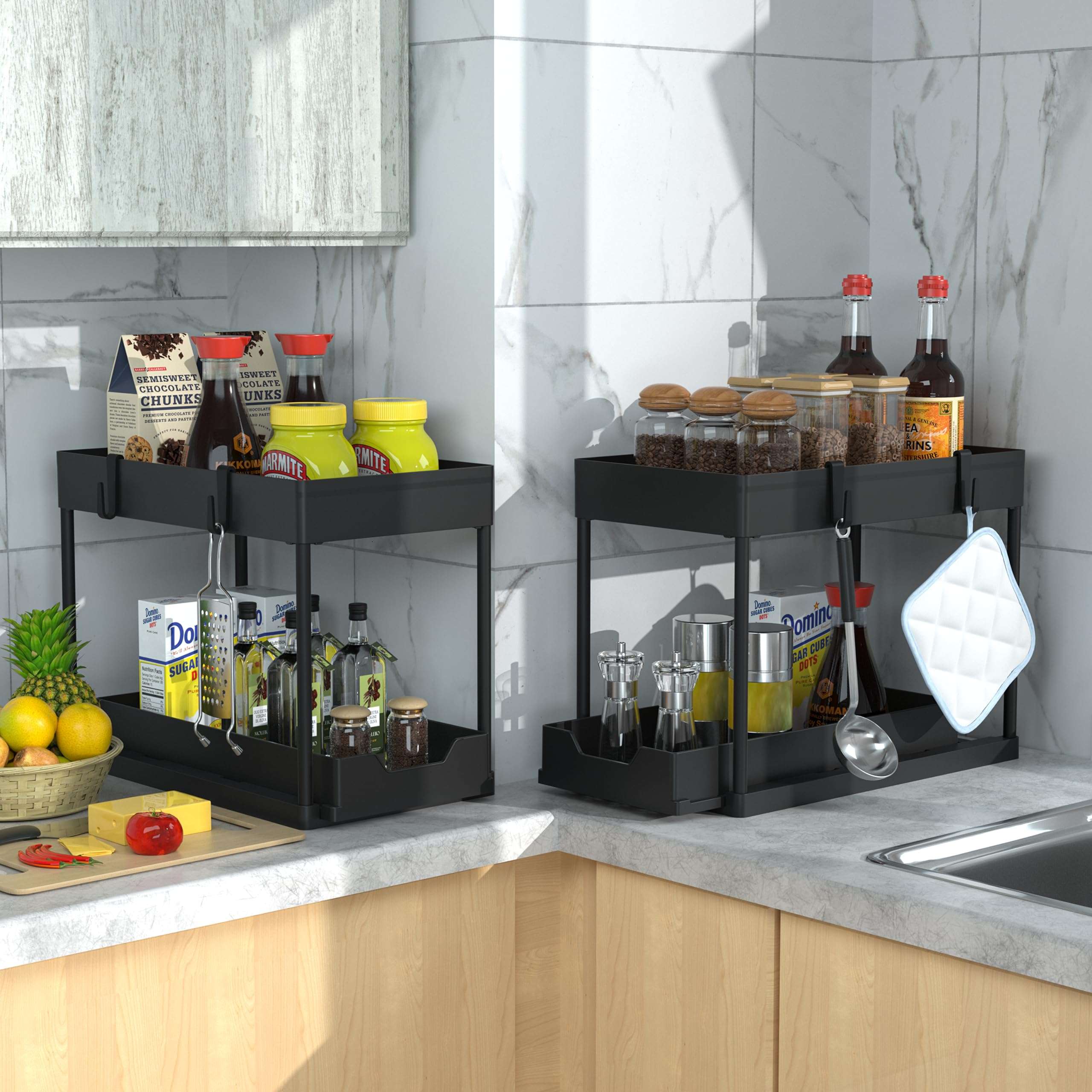 DEKAVA Under Sink Organizer 2 Pack, Bathroom Cabinet Organizer, 2 Tier Sliding Cabinet Basket Organizer Drawer, Multi-Purpose Bath Collection Baskets for Bathroom (Black) - Image 7