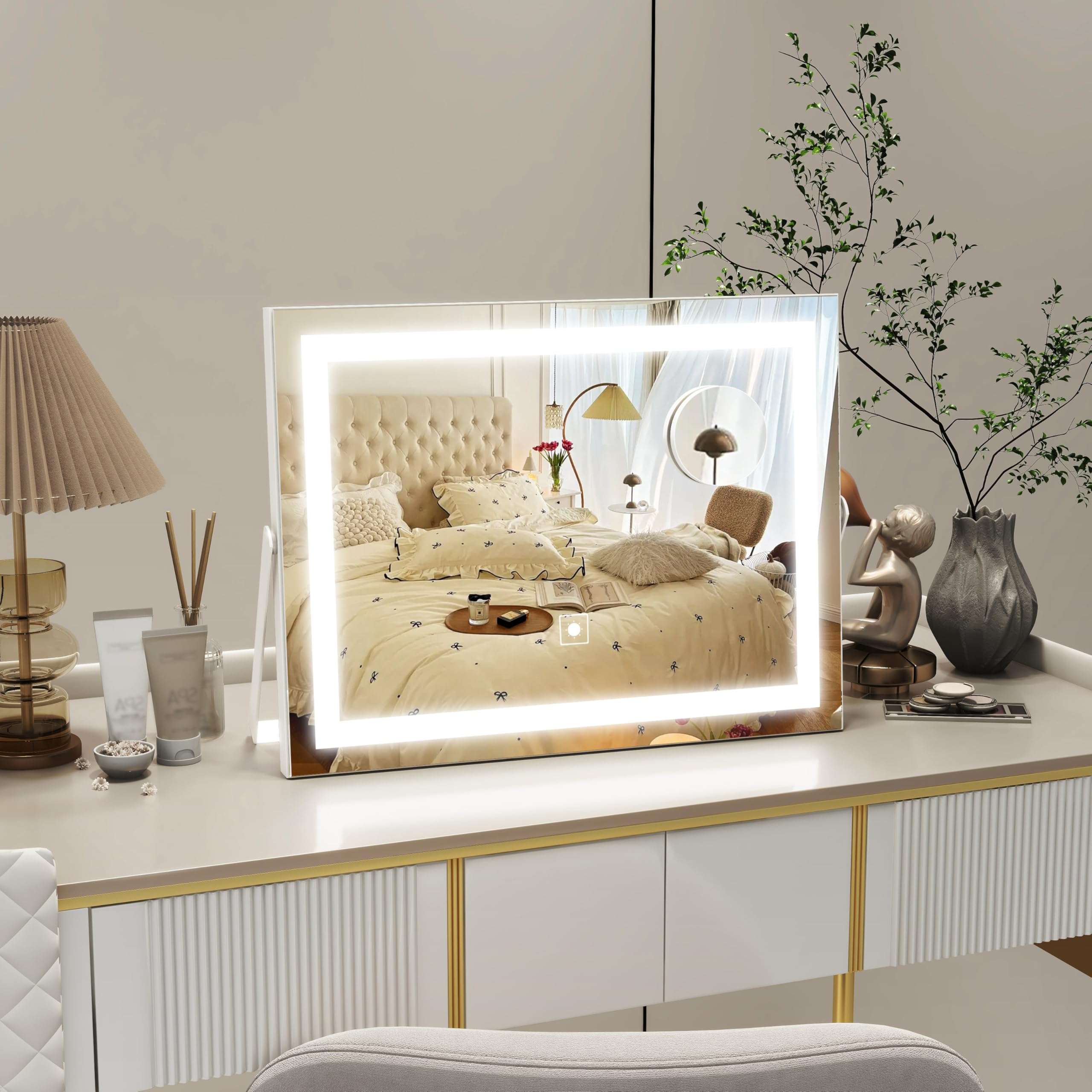 ROLOVE Vanity Mirror with Lights, 14" x 11" LED Makeup Mirror, 3 Modes Light, Smart Touch Control Dimmable, 10X Magnification, 360°Rotation, Square Corner Rectangle, White - Image 7