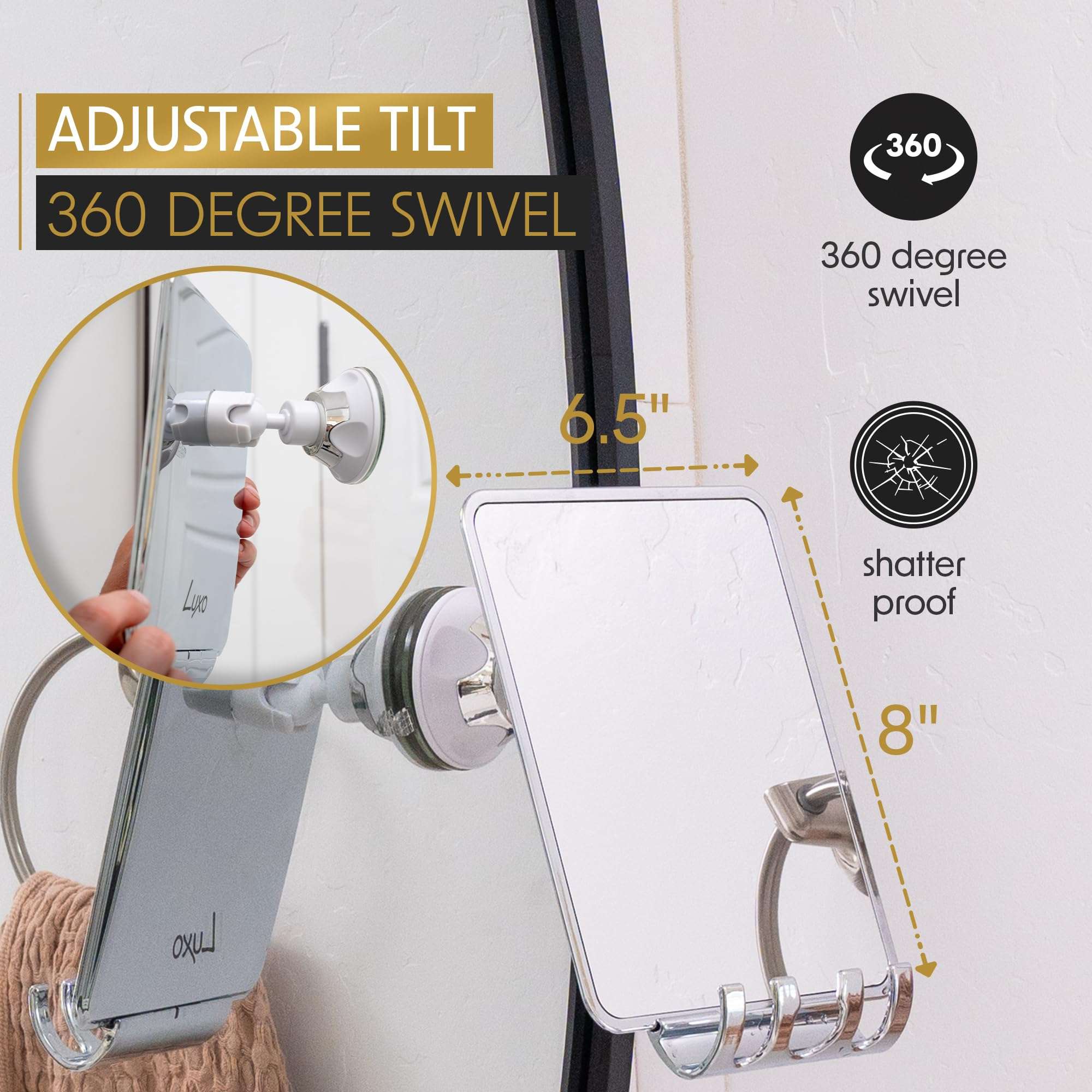 Luxo Shower Mirror, Shower Mirror fogless for Shaving with a Removable Razor Holder - Shaving Mirror for Shower with a Powerful Suction Cup - Shatterproof fogless Mirror for Shower - Image 5