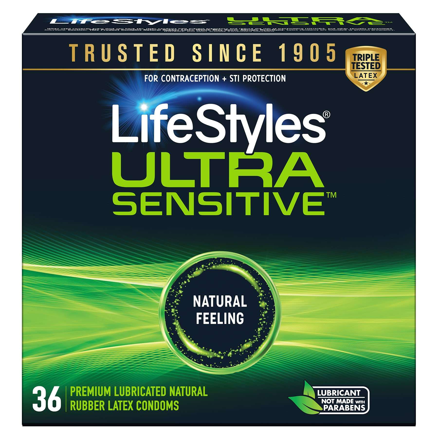 Lifestyles Ultra Sensitive Natural Feeling Lubricated Latex Condoms, 36 Count - Image 1