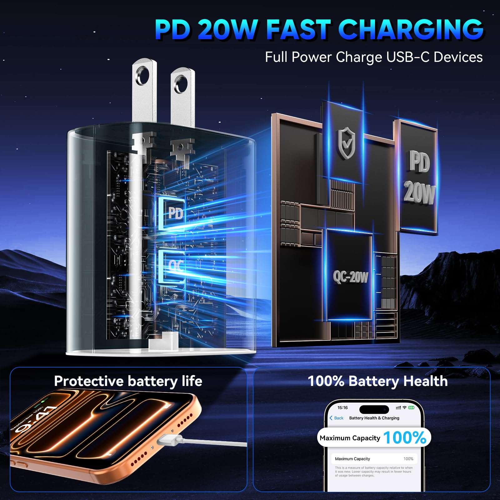 iPhone 17 16 15 Pro Charger Fast Charging, 20W USB C Fast Charger Block with 10ft Long Type C Chargers Fast Charging Cable Cord for iPhone 17/17 Pro/17 Pro Max/Air/16 Pro Max/16 Pro/15 Pro Max/Pro,S24 - Image 5