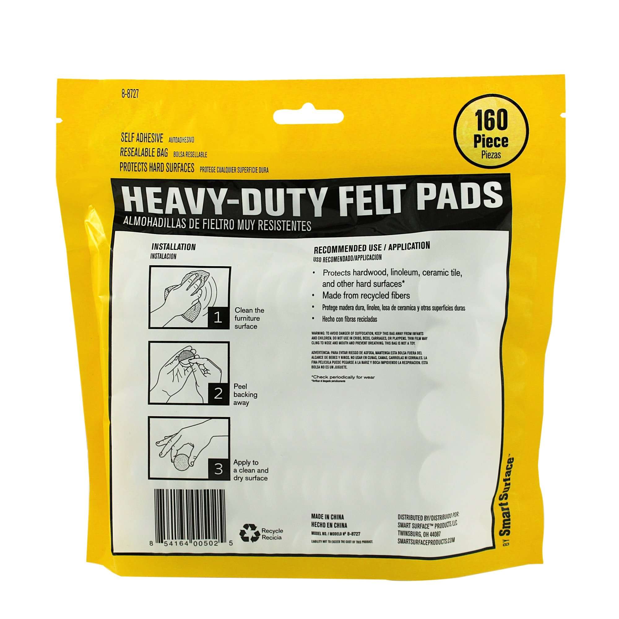 Smart Surface 8727 Heavy Duty Self Adhesive Furniture Felt Pads 1-Inch Round Oatmeal 160-Piece Value Pack in Resealable Bag - Image 2