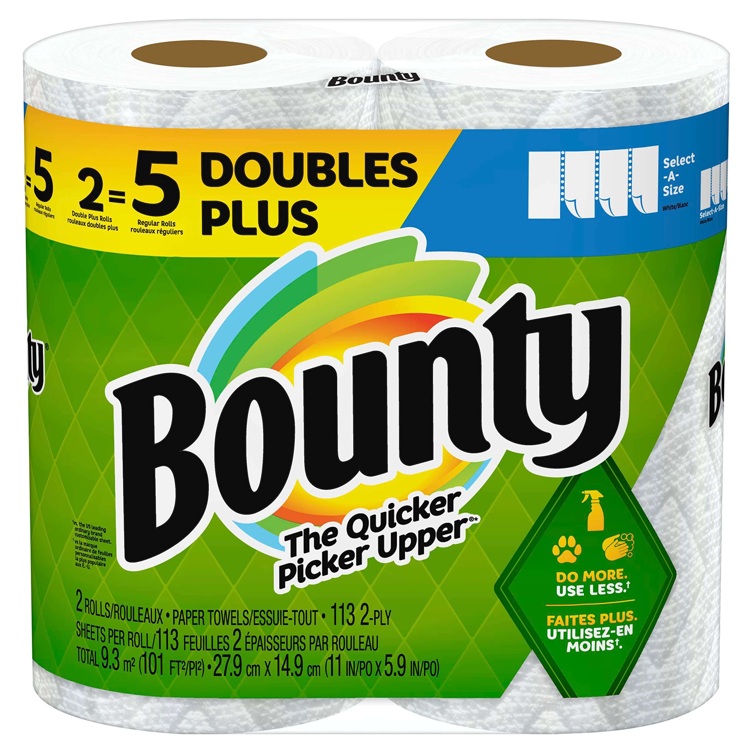 Bounty Select-A-Size Paper Towels, 2 Double Plus Rolls, White, 113 Sheets Per Roll - Image 1