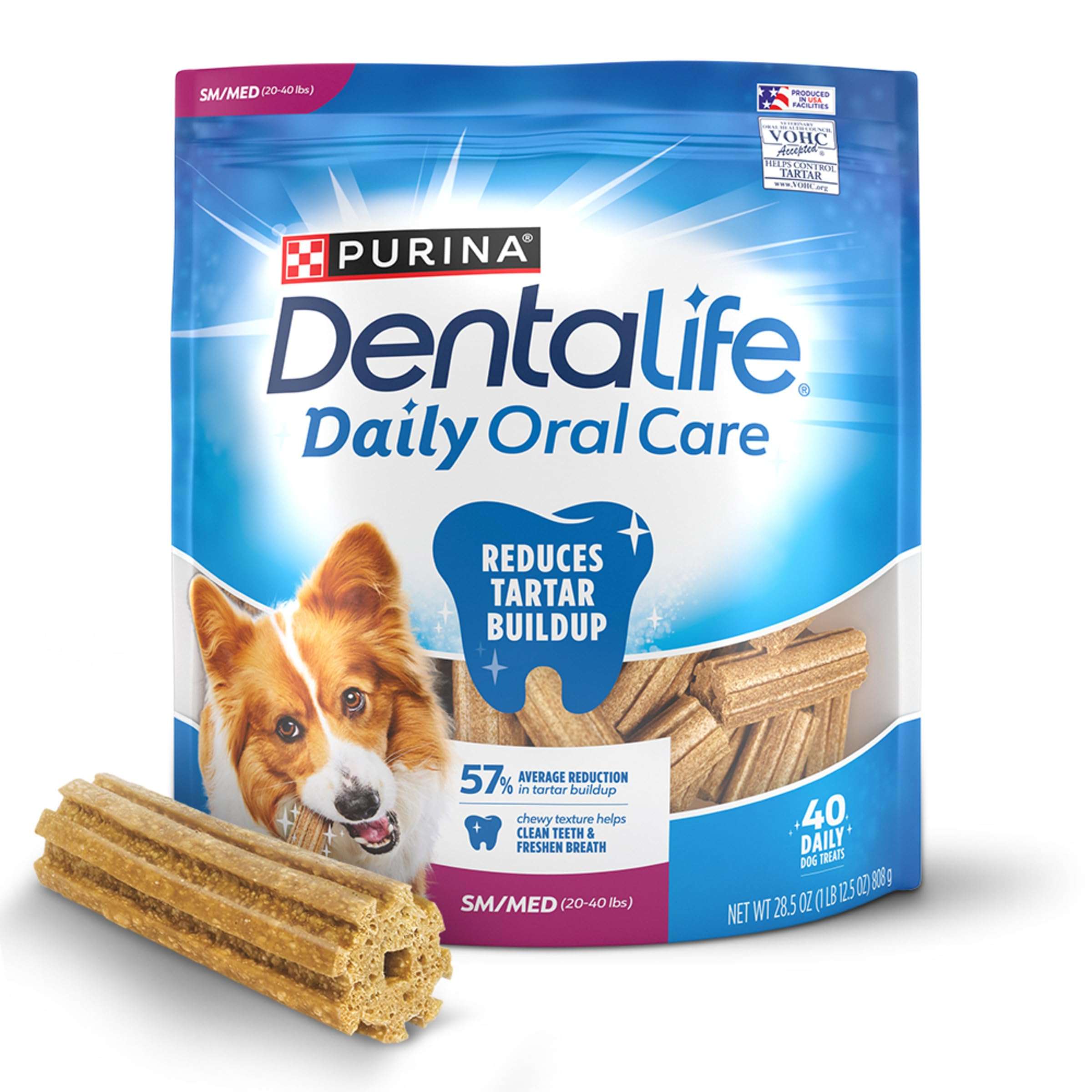 DentaLife Daily Oral Care Dog Treats for Small and Medium Dogs, Chewy Dental Treat to Freshen Breath and Fight Tartar, Chicken Flavor, 28.5 oz., 40 Chews - 40 ct. Pouch - Image 1