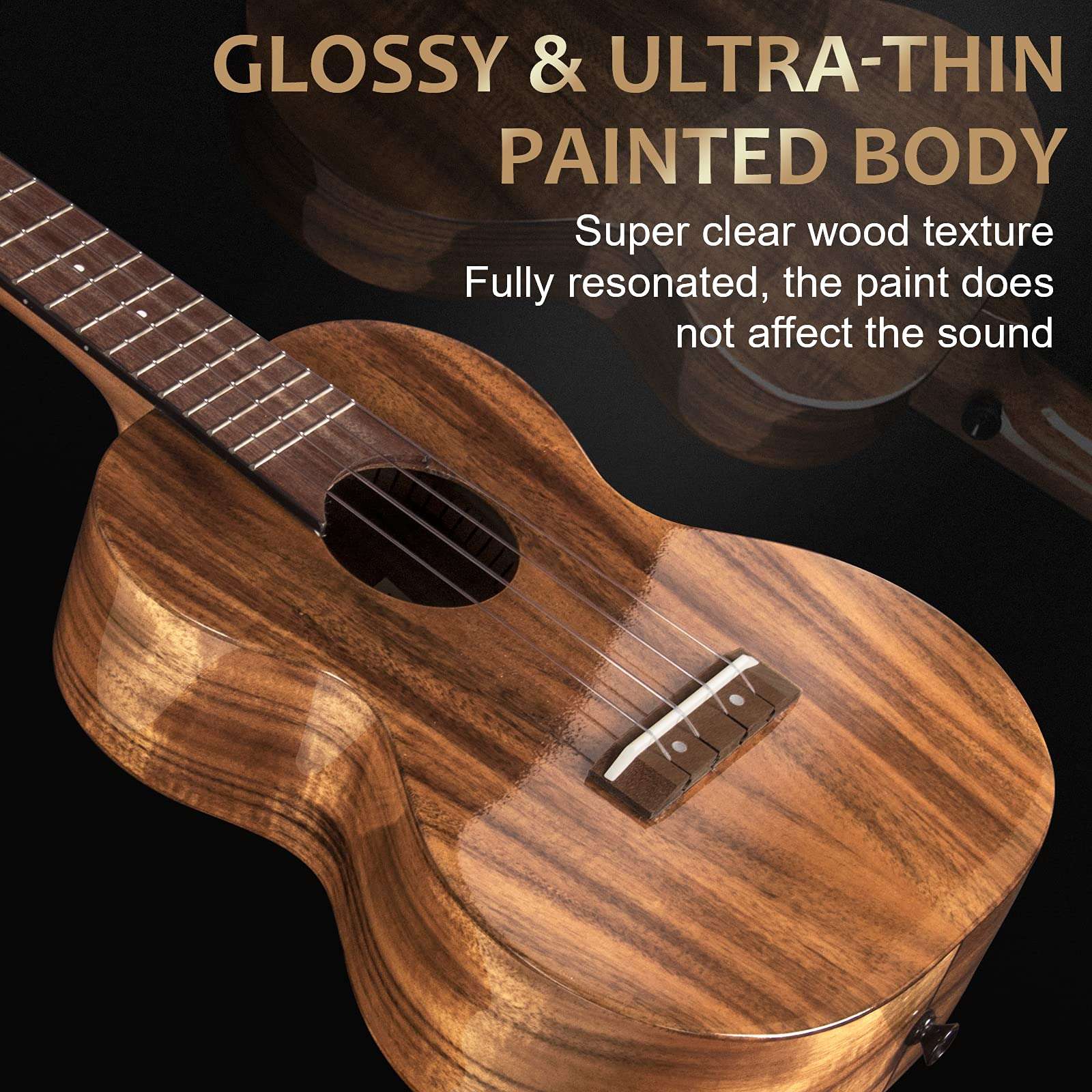 AKLOT All Solid Acacia Ukulele, 23 Inch Concert Ukelele Super Warm tone for Professional Beginners Adults Kit with Free Online Courses,Gig Bag,Strap,Tuner,Picks,Book Instruction,Humidifier,Clean Cloth - Image 6