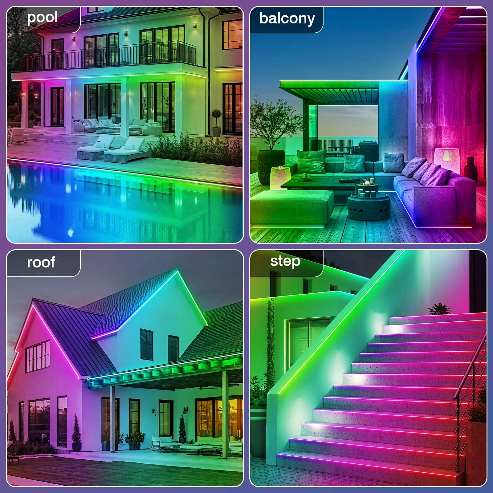 zoegi 500ft Outdoor LED Strip Lights Waterproof,Music Sync RGB IP68 Outside Led Light Strips Waterproof with App and Remote,Exterior Led Rope Lights for Deck,Balcony,Roof,Garden,Pool (500FT) - Image 4