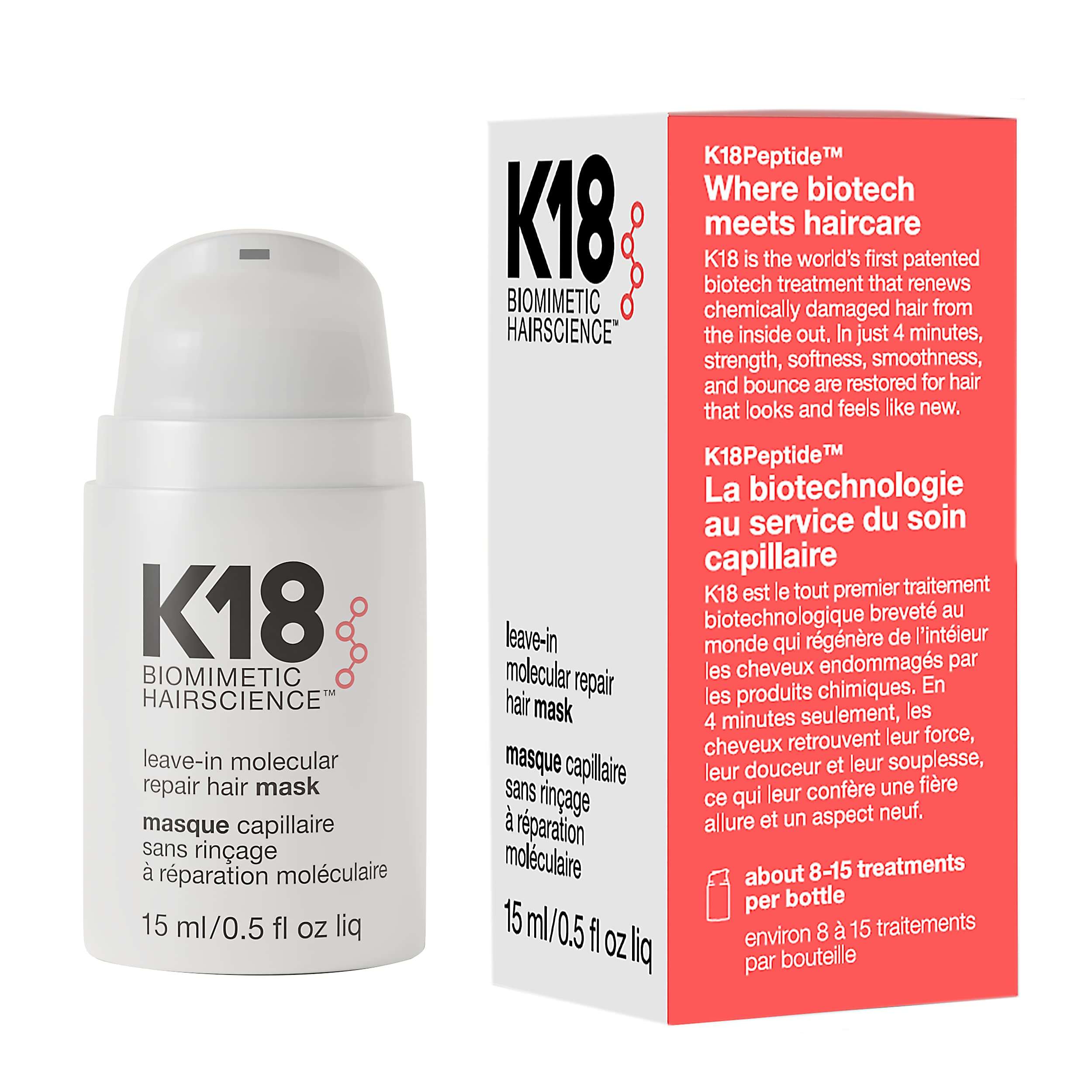 K18 Leave-In Molecular Hair Mask, Repairs Dry or Damaged Hair, Reverse Hair Damage from Bleach, Color, Chemical Services & Heat - Image 1