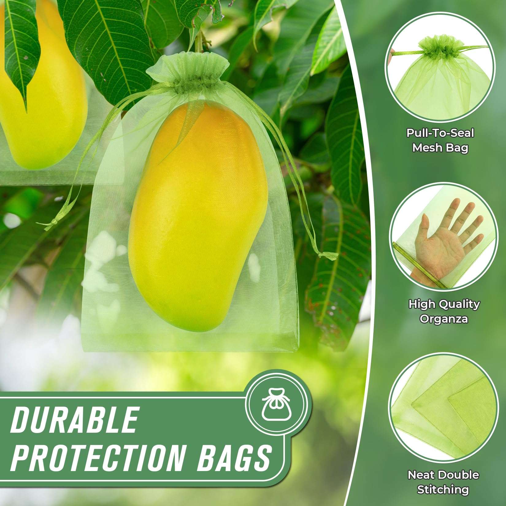 ANZNKU 100pcs 6x9 Inch Fruit Protection Bags, Fruit Bags for Fruit Trees, Green Mesh Cover Bag Garden Netting Pest Barrier for Tomato Mango Vegetables - Image 3