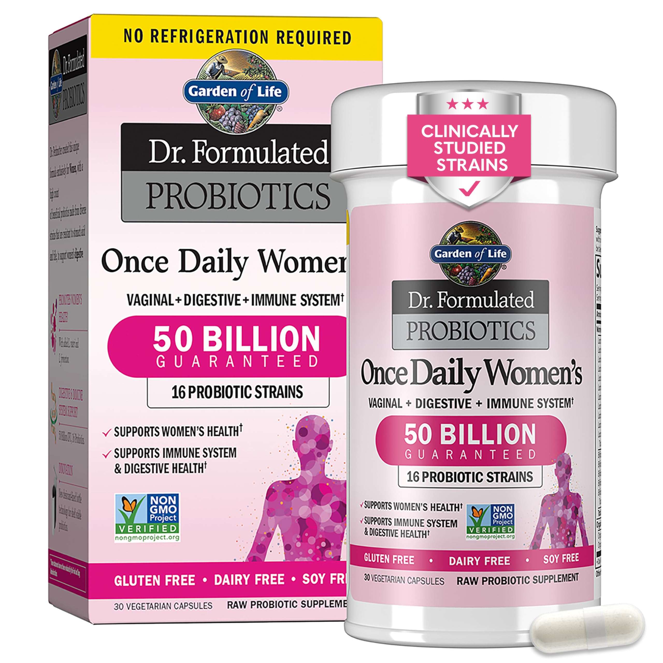 Garden of Life Once Daily Dr. Formulated Probiotics for Women 50 Billion CFU 16 Probiotic Strains with Organic Prebiotics for Digestive, Vaginal & Immune Health, Dairy Free, Shelf Stable 30 Capsules - Image 1