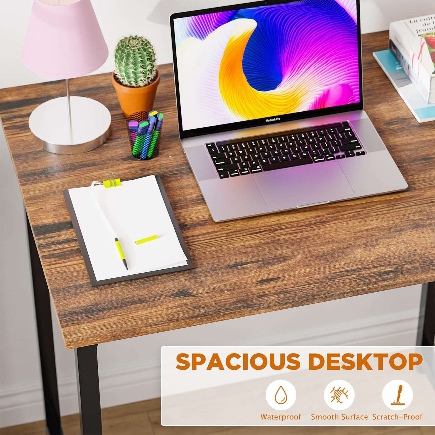 PayLessHere | 32 Inch Computer Desk | Brown | Office Desk with Metal Frame, Adjustable Feet | Water-Resistant, Scratchproof Surface | Sturdy Writing Table for Home Office or Study | Pack of 1 - Image 4
