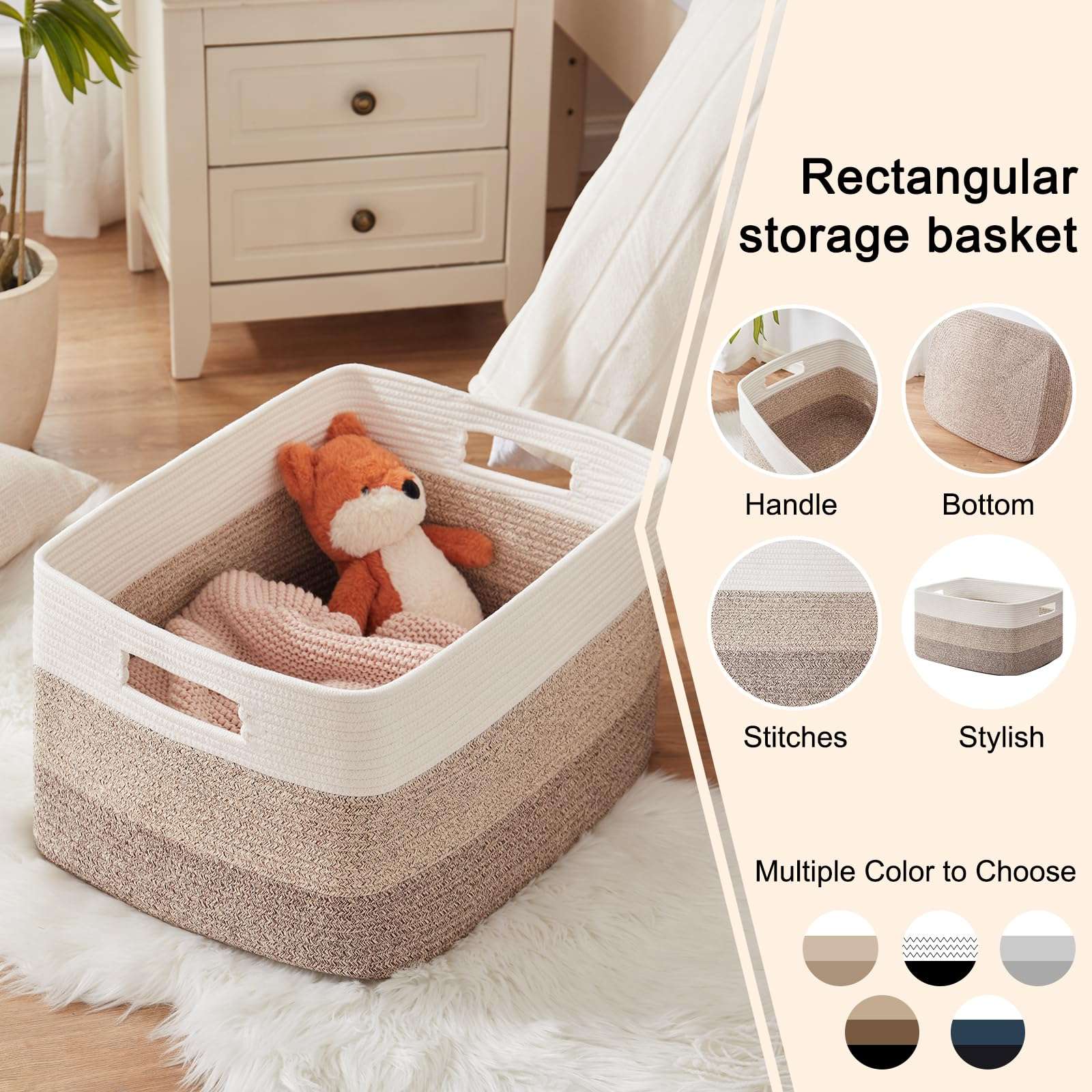 OIAHOMY Large Blanket Basket, 22”x17”x12” Rectangle Woven Baskets, Nursery Blanket Storage Living Room, Toy Storage With Handle, Large Baskets for Organizing-Gradient Yellow - Image 5