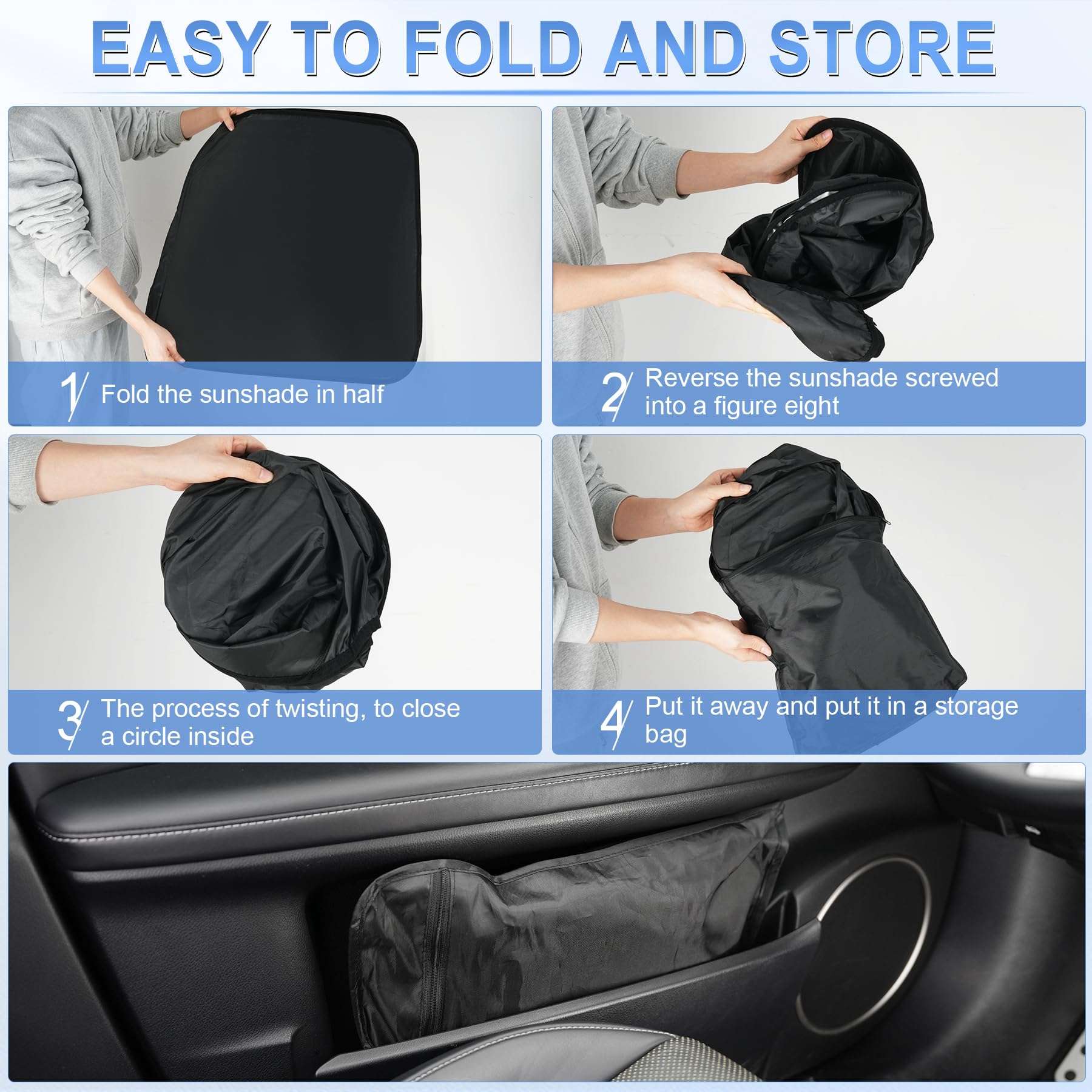 SINGARO 300T Universal Car Windshield Sun Shade, Foldable Reflective for Windshield & Window Shades with Overlapping Design, Car Interior Accessories (55" L x 26.7" W) - Image 6