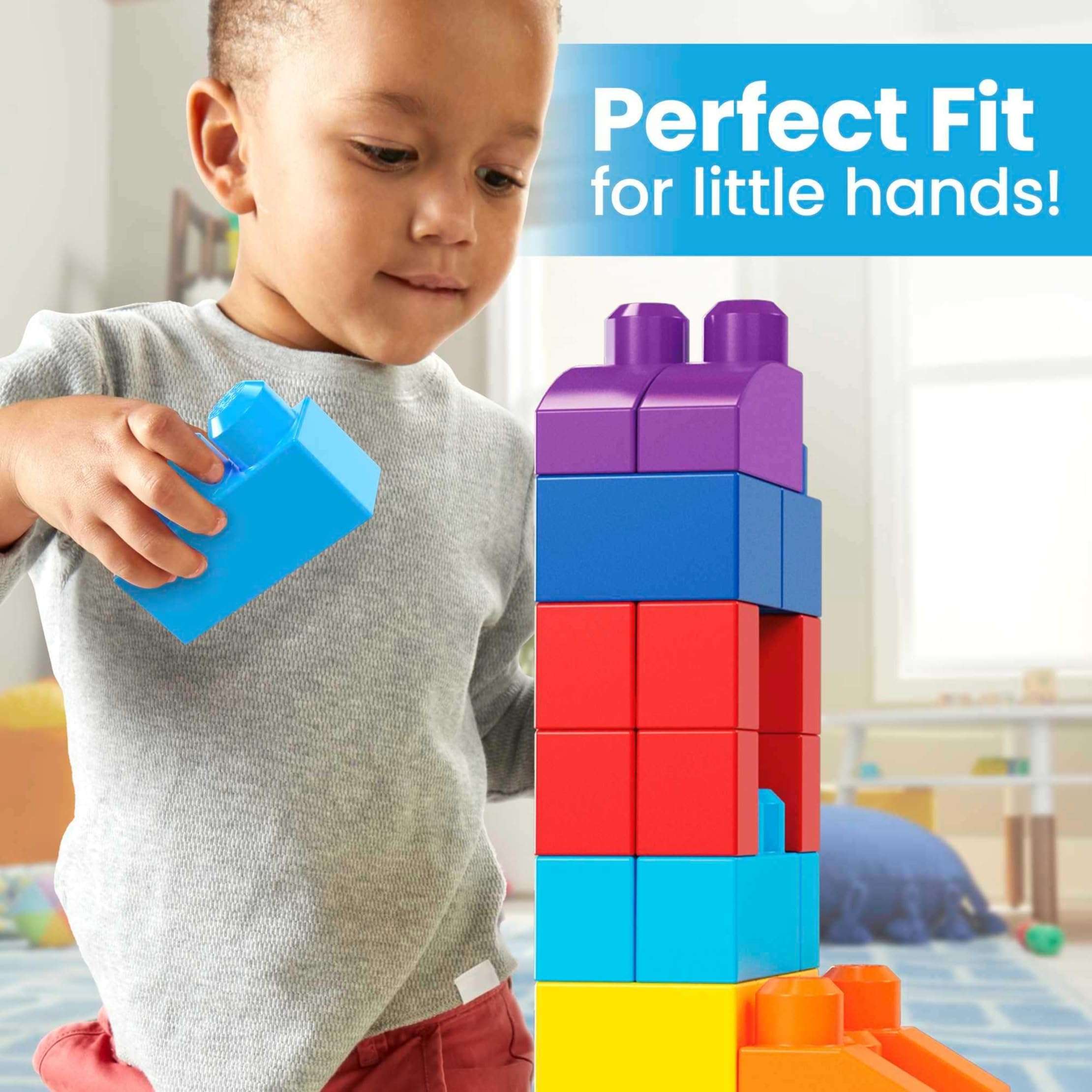 MEGA BLOKS First Builders Toddler Blocks Toys Set, Big Building Bag with 80 Pieces and Storage, Blue, Ages 1+ Years - Image 5