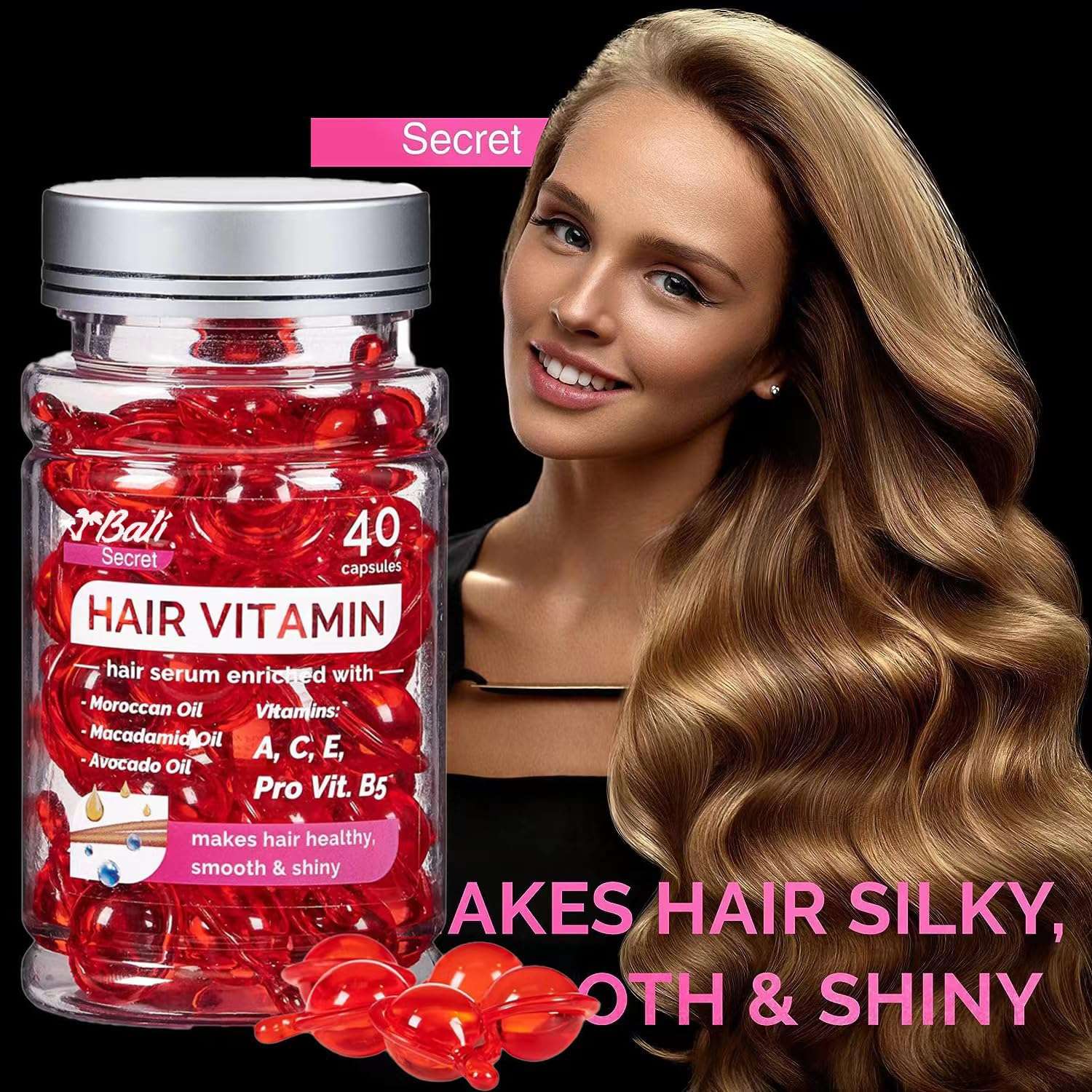 Bali Secret Hussell Hair Treatment Serum - 40 Hair Care Capsules - No Rinse - With Argan Macadamia & Avocado Oils - Vitamins A, E, & Pro B5 - Conditioner for Women & Men - Image 4