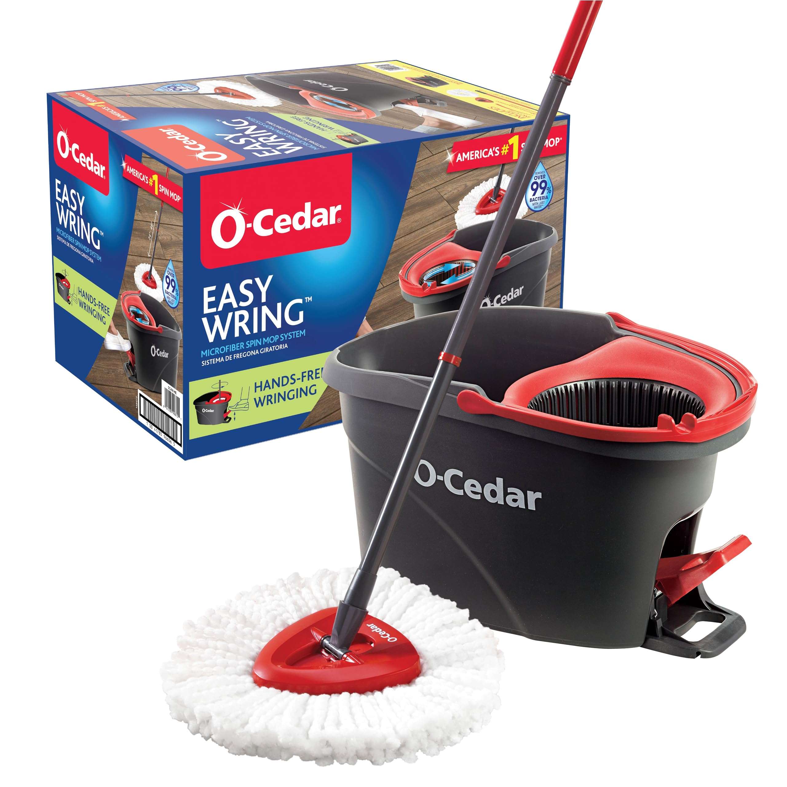 O-Cedar EasyWring Microfiber Spin Mop, Bucket Floor Cleaning System, Red, Gray, Standard - Image 1