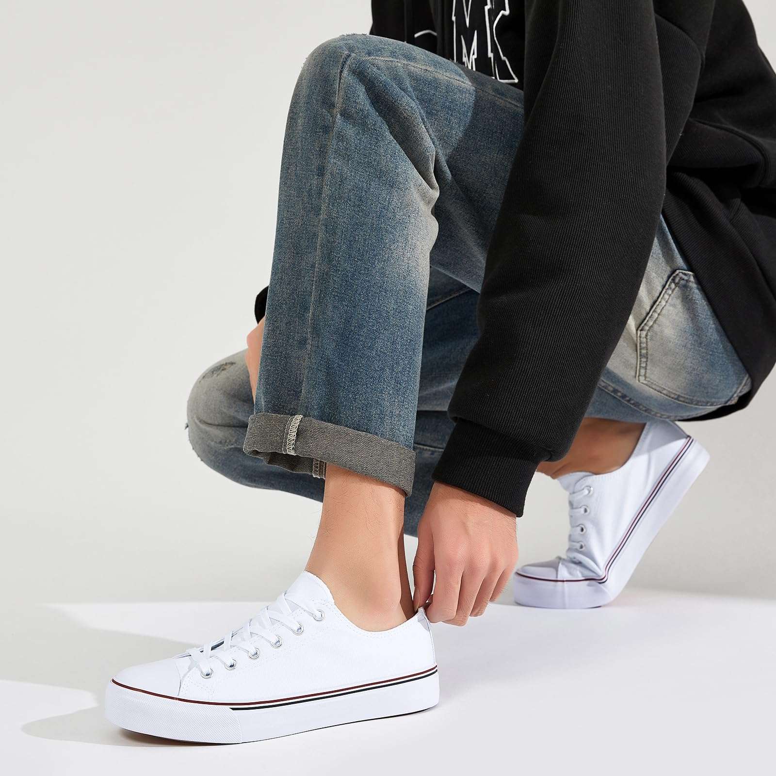 FRACORA Womens White Canvas Sneakers Low Top Lace Up Canvas Shoes Fashion Comfortable - Image 6