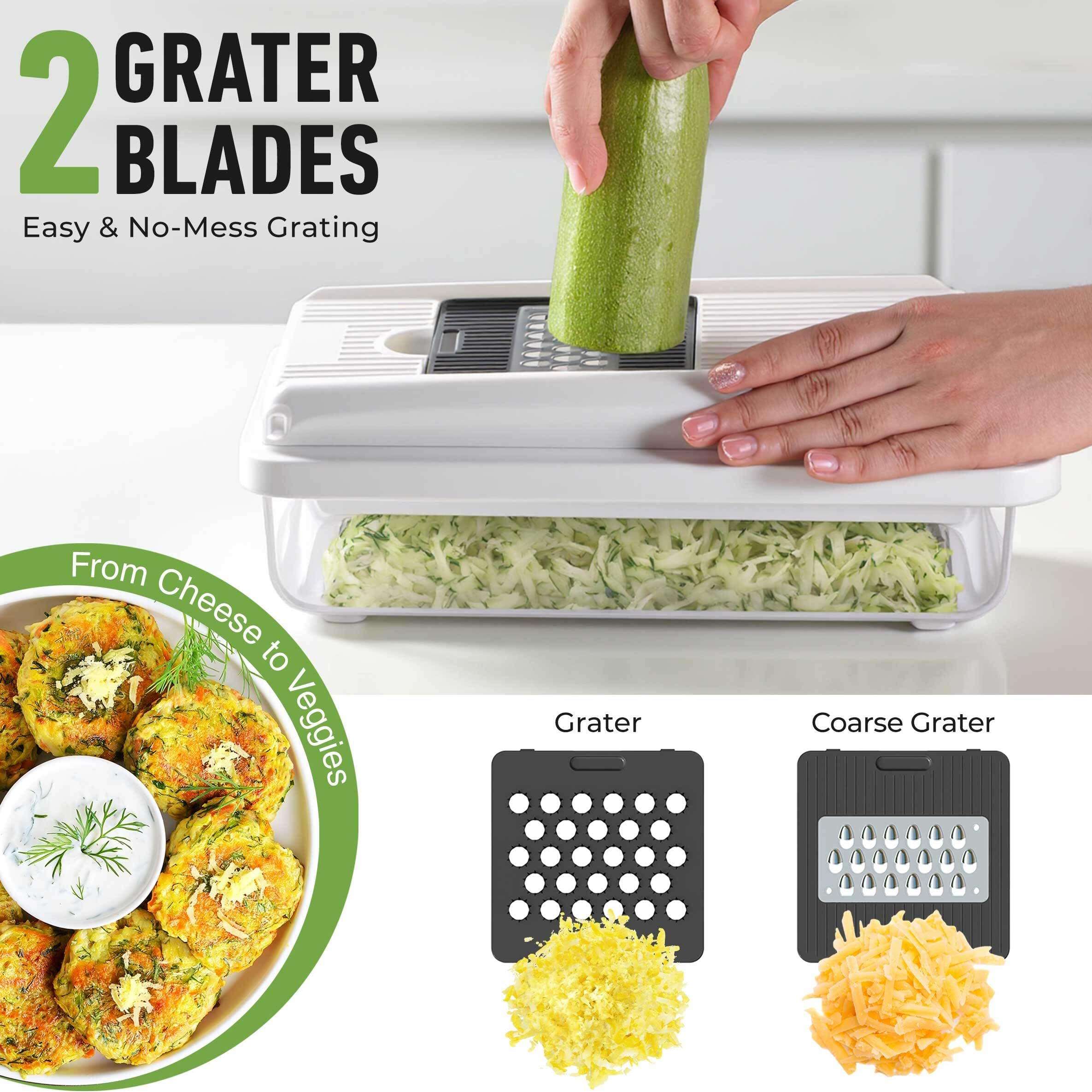 Mueller Vegetable Chopper Mandoline Slicer, Food Veggie Chopper, Cheese Grater, Onion Vegetable Cutter with Container, Dicer, Kitchen Gadgets & Essentials, White Sand/Grey - Image 5