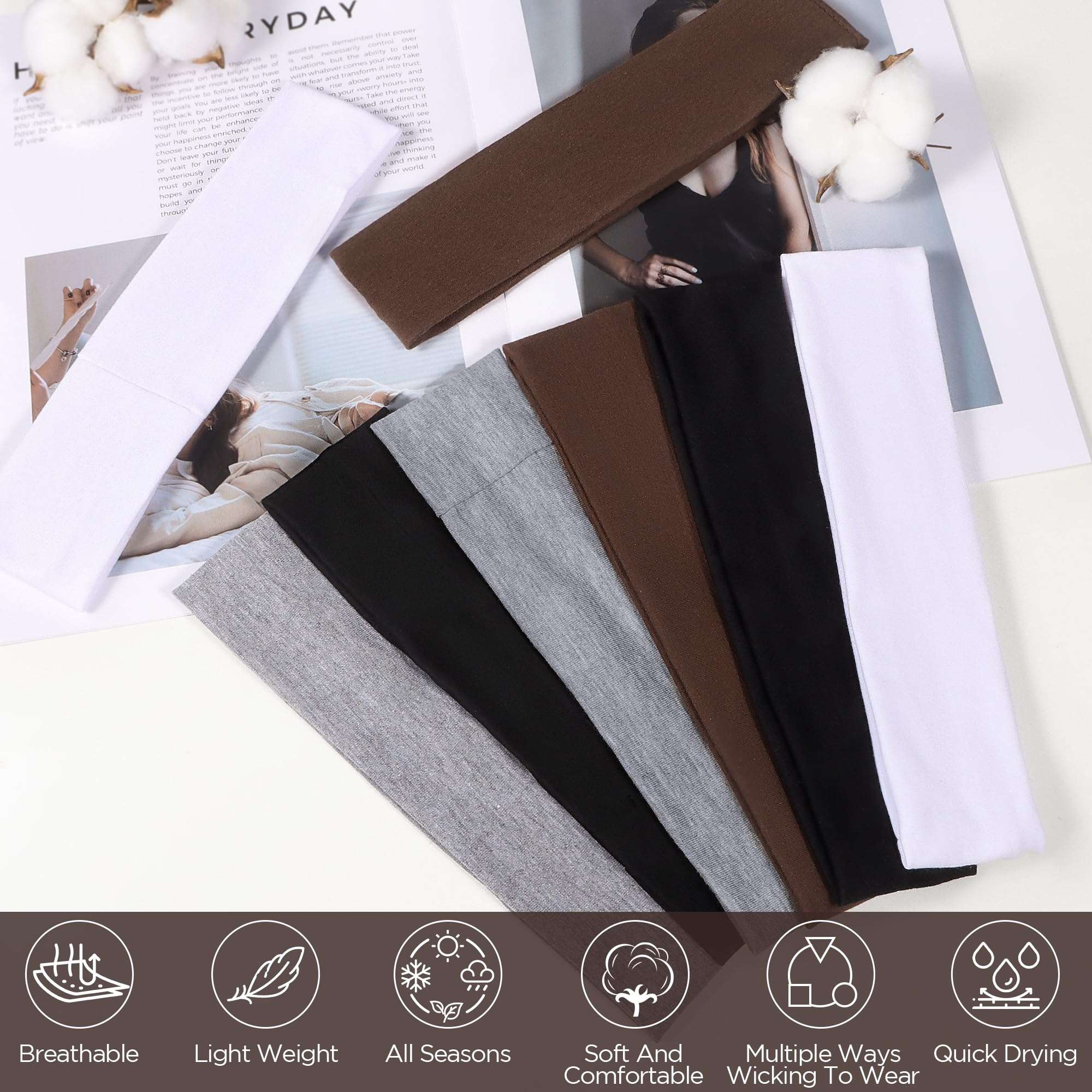 8 Pack Headbands for Women Non Slip - Stylish Sports Hair Bands for Women's Hair - Soft Cotton Cloth Stretchy Headbands for Women for Yoga, Outdoor Exercise Running - Image 4