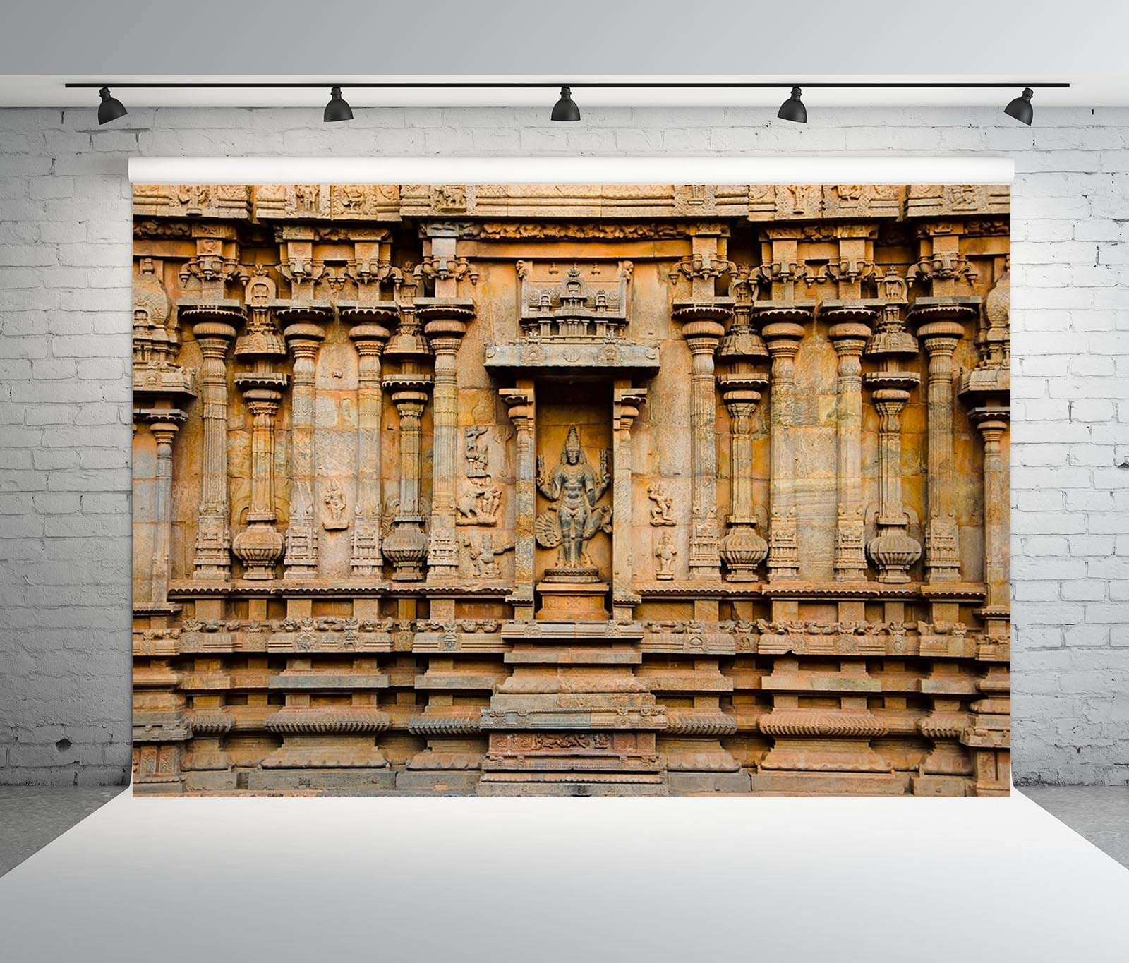 BELECO 7x5ft Fabric Indian Hindu Temple Backdrop Carved Idol on The Wall of Brihadishvara Temple, Thanjavur Background Hinduism Religion Background Indian Landmark Travel Photo Studio Props Wallpaper - Image 3