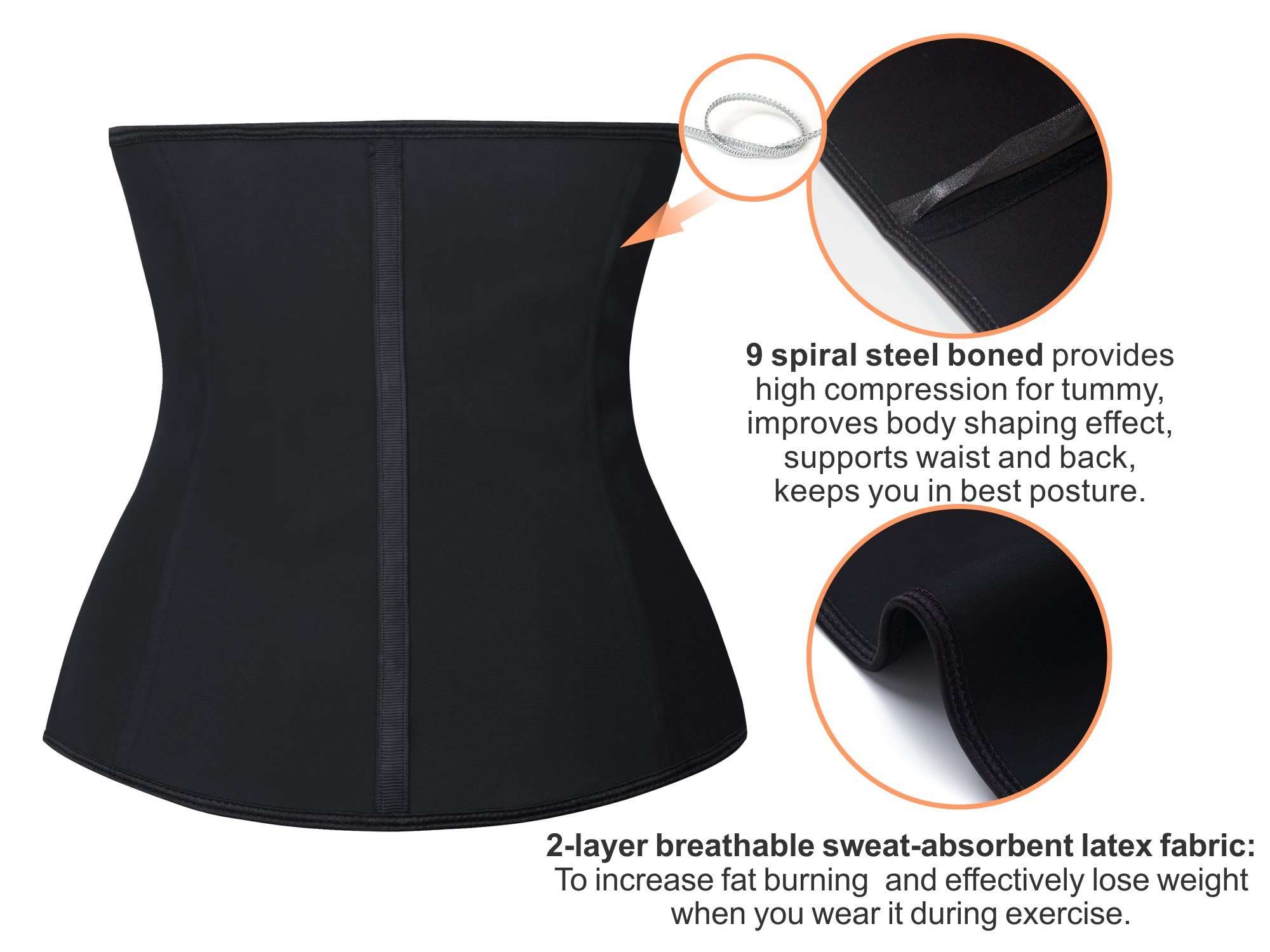 YIANNA Latex Waist Trainer for Women Tummy Control Zipper Underbust Corset Cincher Hourglass Body Shaper - Image 4