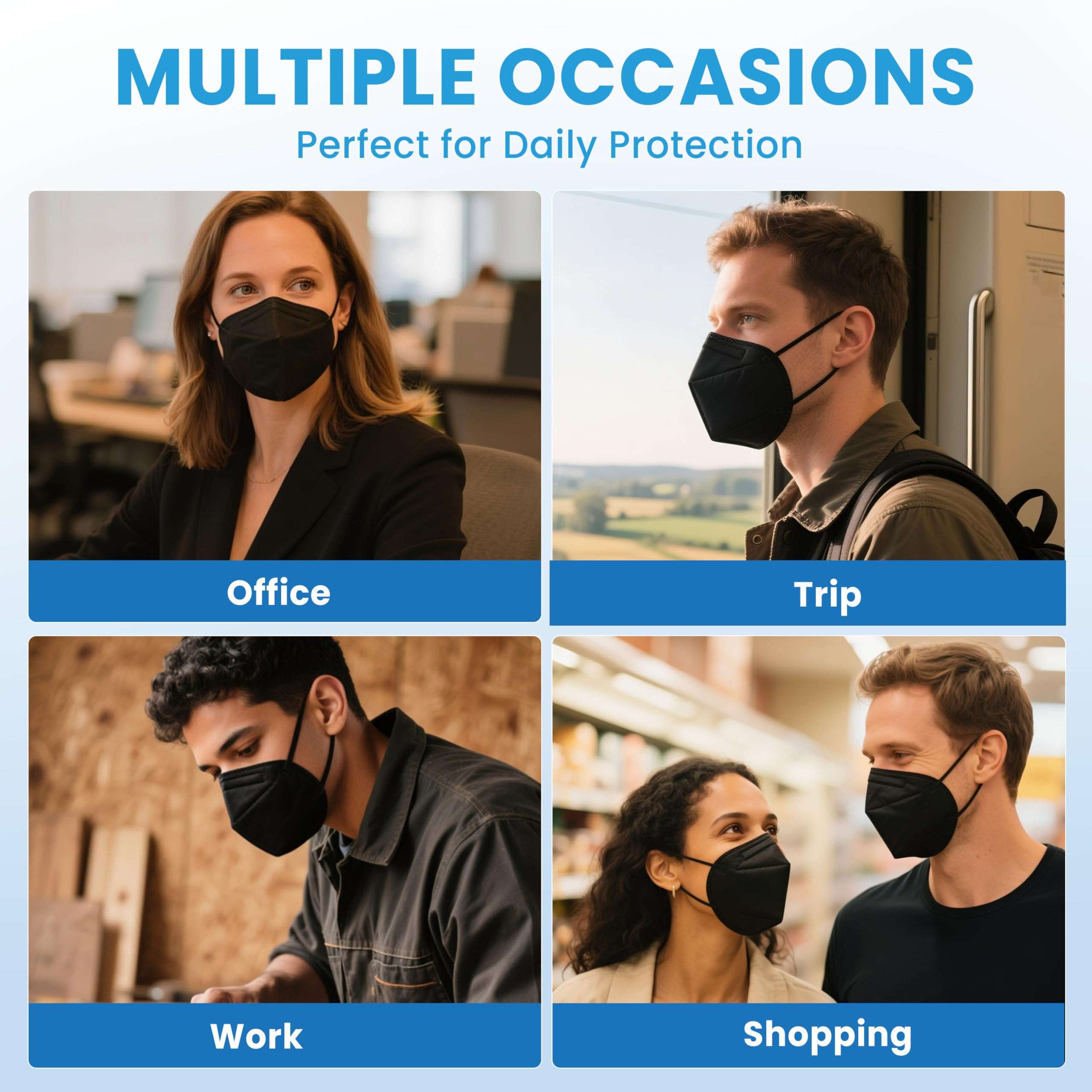 akgk KN95 Face Mask 50 PCS, Breathable Protection Masks, Individually Wrapped, 5-Ply KN95 Black Masks, Cup Dust Safety Masks - Image 8