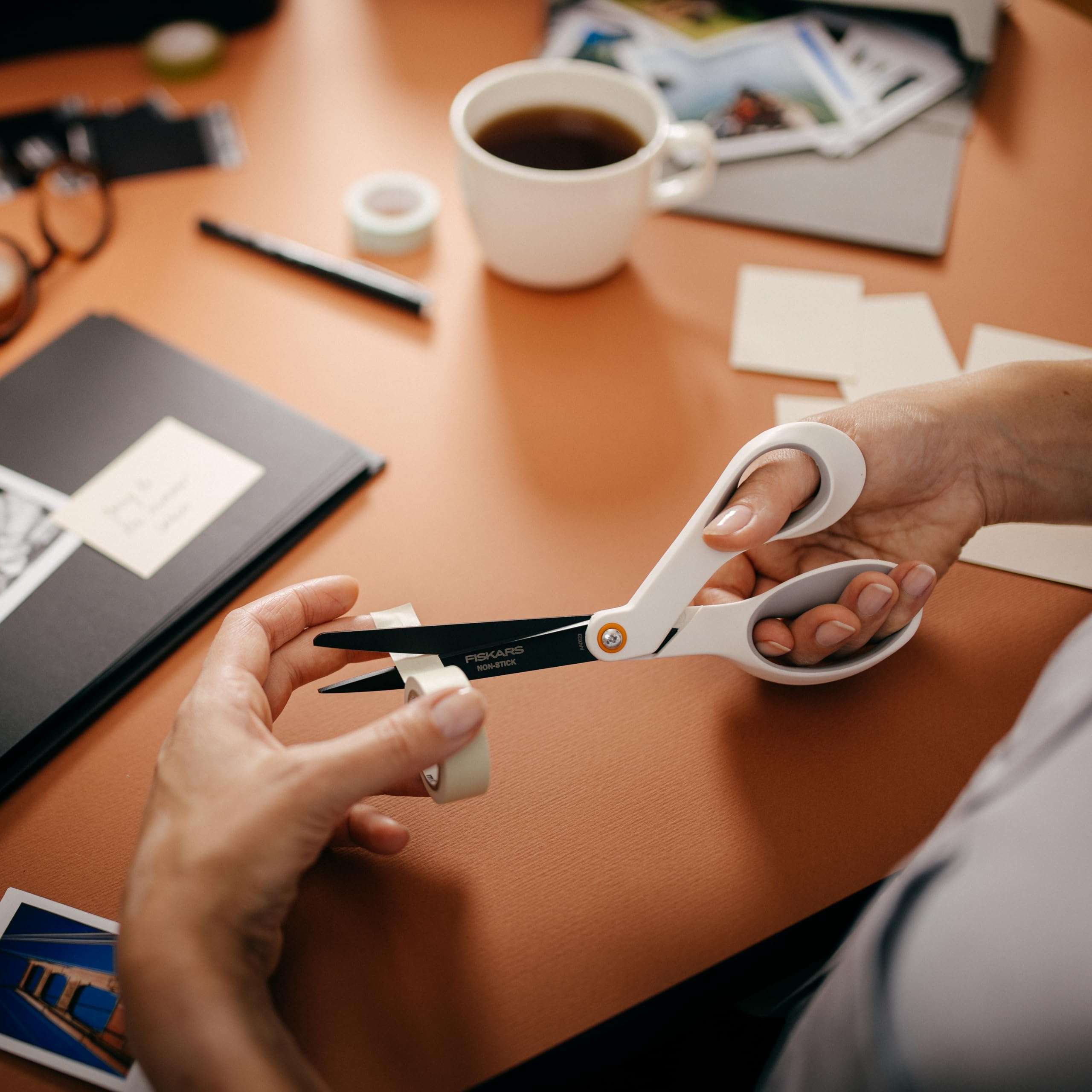 Fiskars 8” Premium Non-Stick Comfort Grip Scissors Ideal for Sticky Materials like Vinyl, Tape, and Glue, with Ergonomic Bent Handles for Precise Tabletop Cutting - Image 2