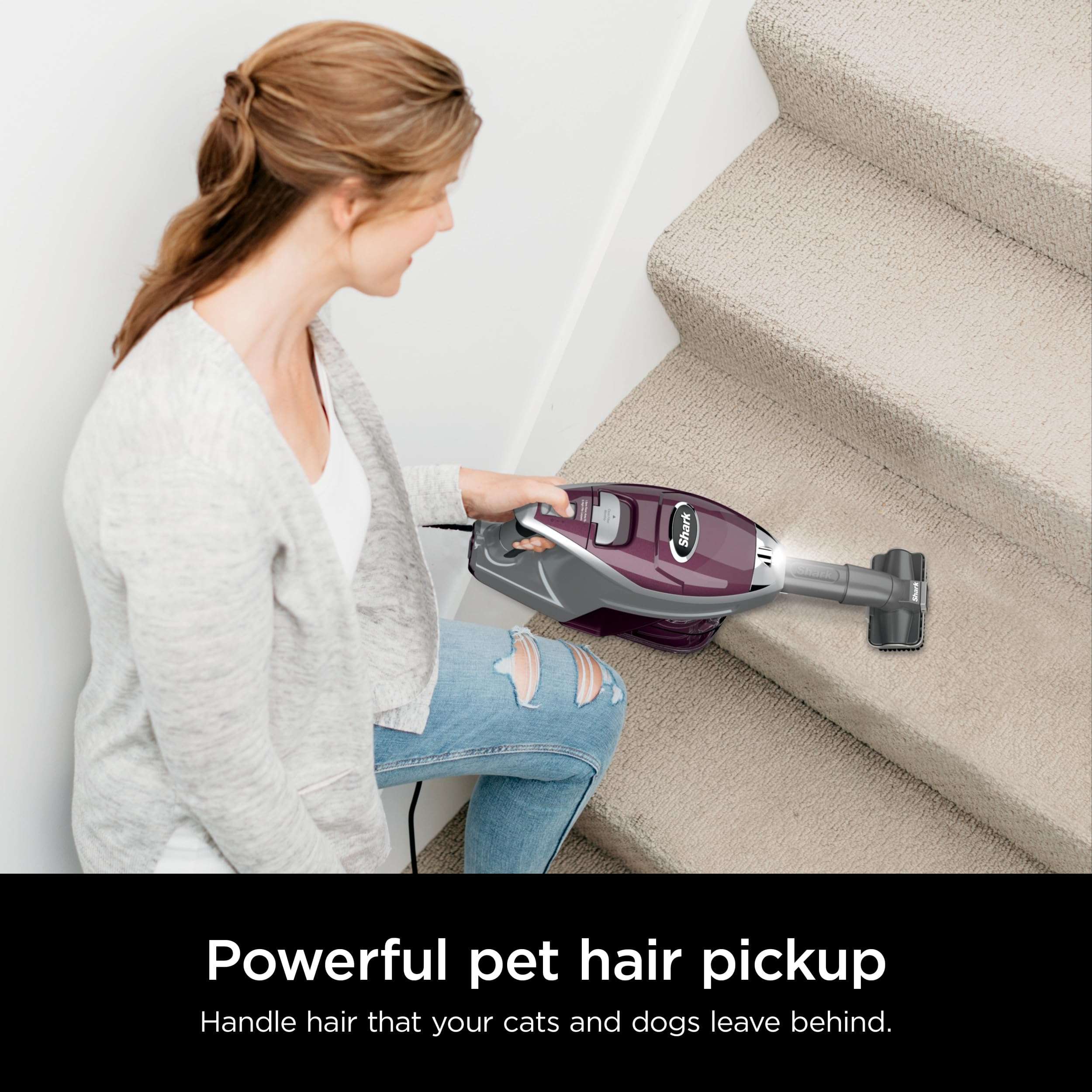 Shark HV322 Rocket Deluxe Pro Corded Stick Vacuum with LED Headlights, XL Dust Cup, Lightweight, Perfect for Pet Hair Pickup, Converts to a Hand Vacuum, with Pet Attachments, Bordeaux/Silver - Image 4