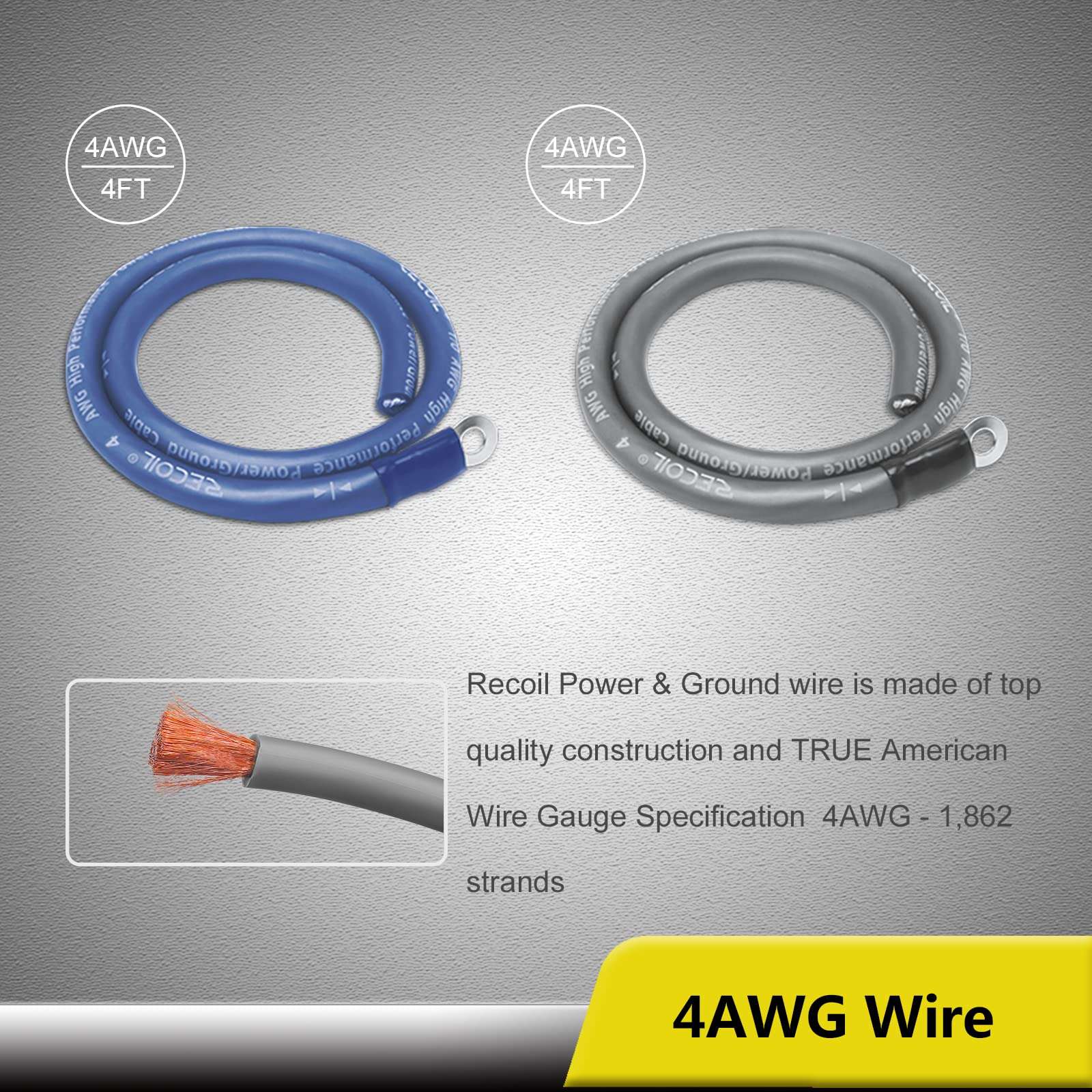 Recoil RCK0D True 1/0 Gauge Car Audio Dual Amplifiers CCA Wiring Installation Kits with OFC RCA Cable - Image 5