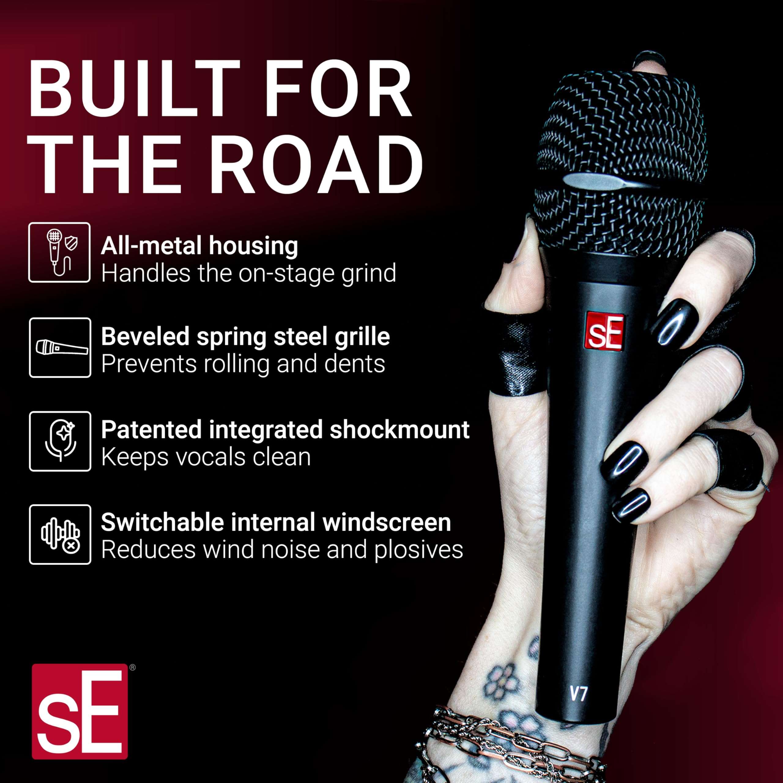 SE ELECTRONICS V7 Dynamic Microphone for Singing, Speech & Studio Recording - XLR Handheld Professional Microphone with Supercardioid Aluminum Voice Coil for Huge Gain Before Feedback - Grey - Image 3