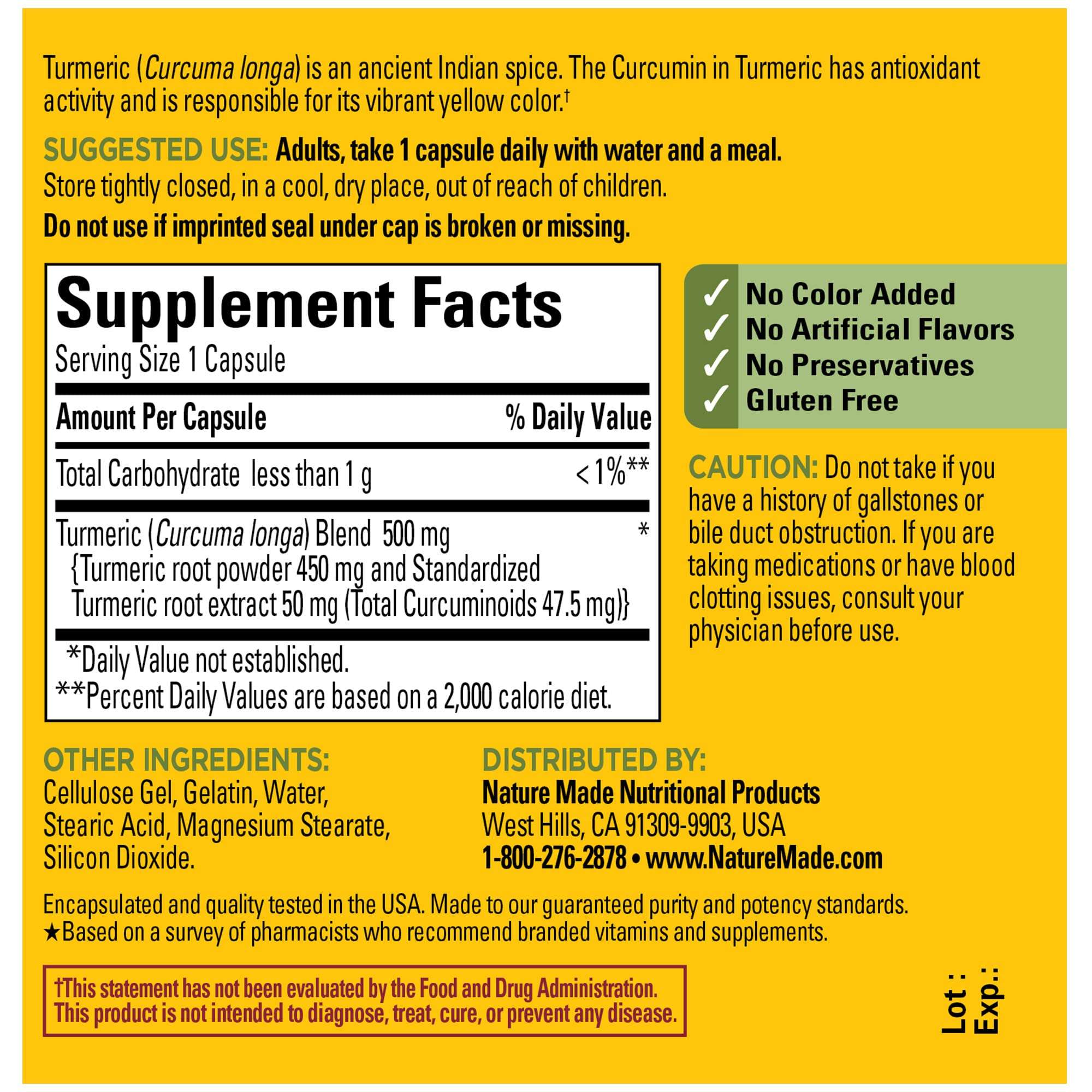 Nature Made Turmeric Curcumin 500 mg, Herbal Supplement for Antioxidant Support, 60 Capsules, 60 Day Supply - Image 7