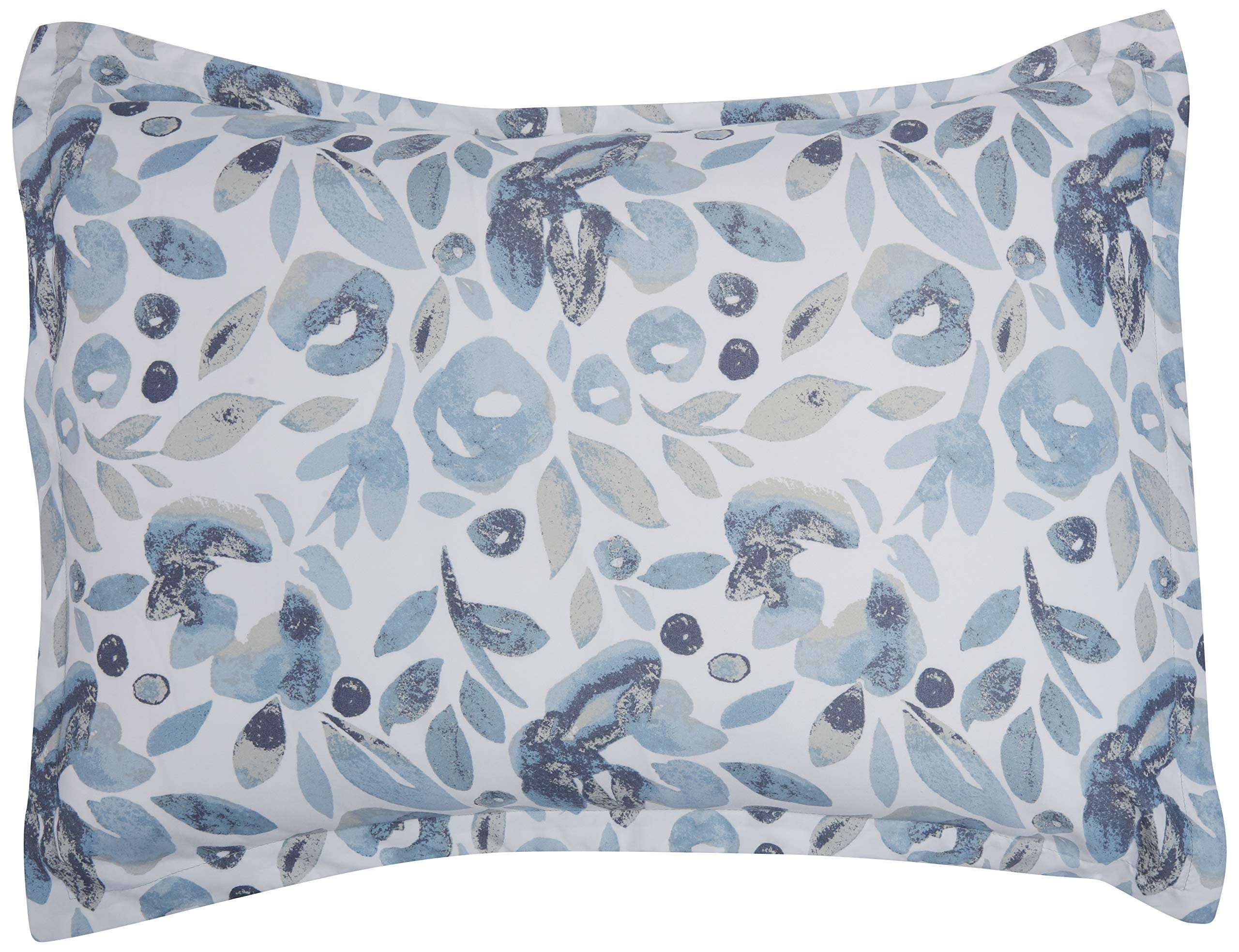 Amazon Basics Queen Comforter Set, Soft Microfiber, Machine Washable, Blue Watercolor Floral, 10-Piece - Image 3