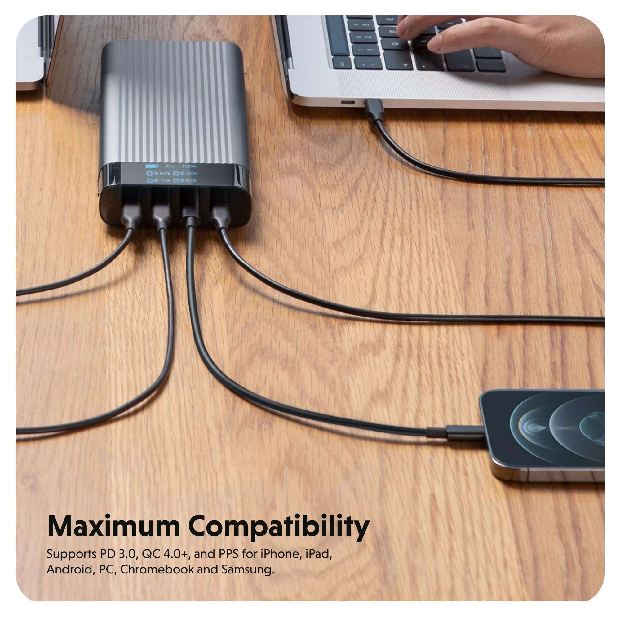 HyperJuice 245W USB-C 100Wh Battery Pack, M1 MacBook, iPad, iPhone, and More, Fast Charger Type C 27000 mAh Power Bank, Portable Charger - Image 5