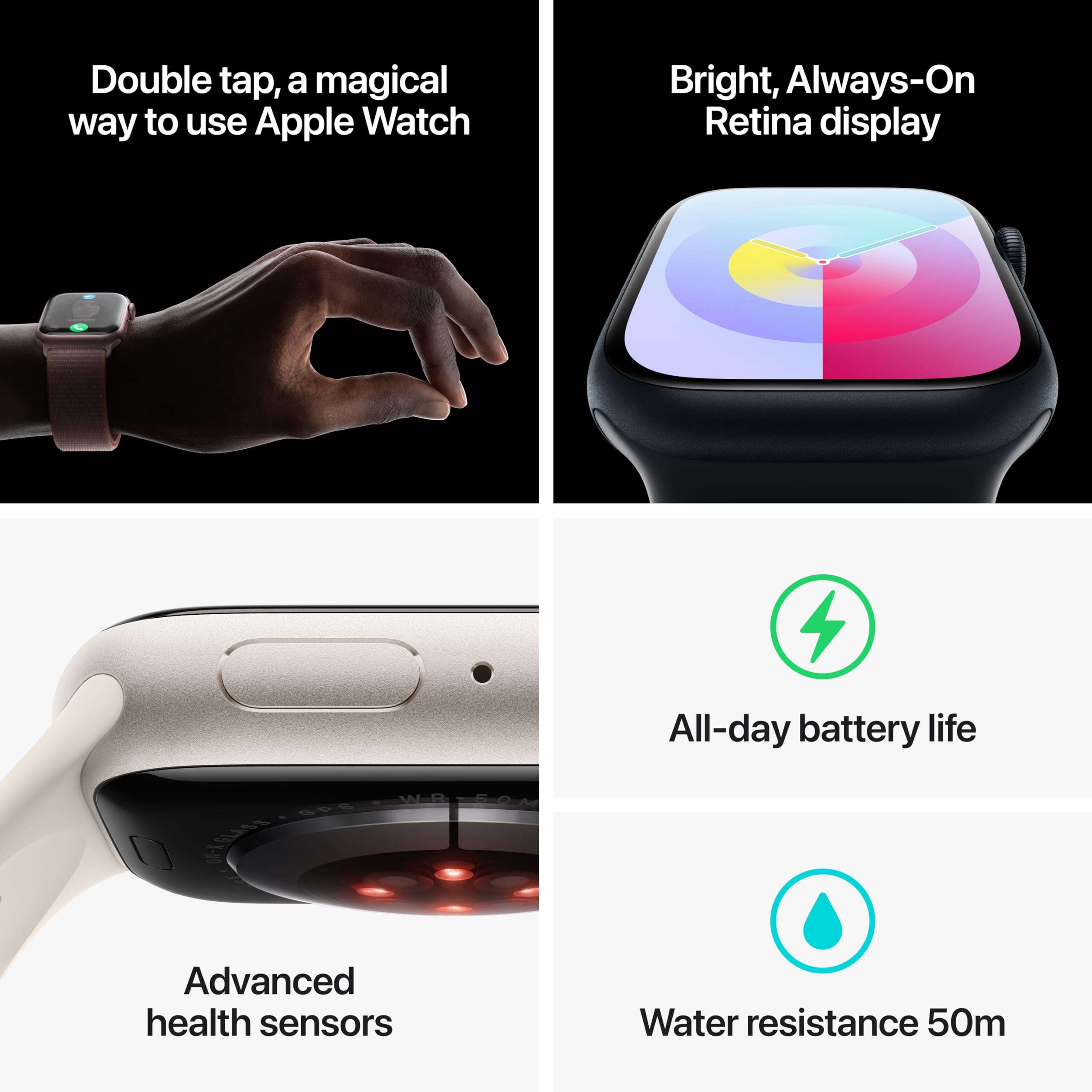 Apple Watch Series 9 [GPS 45mm] Midnight Aluminum Case with Midnight Sport Band, S/M (Renewed) - Image 5