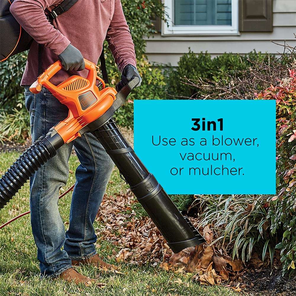 BLACK+DECKER Electric Leaf Blower, Leaf Vacuum and Mulcher 3 in 1, Backpack Blowers for Lawn Care,250 mph Airflow, 400 cfm Delivery Power, Reusable Bag Included, Corded (BEBL7000) - Image 10