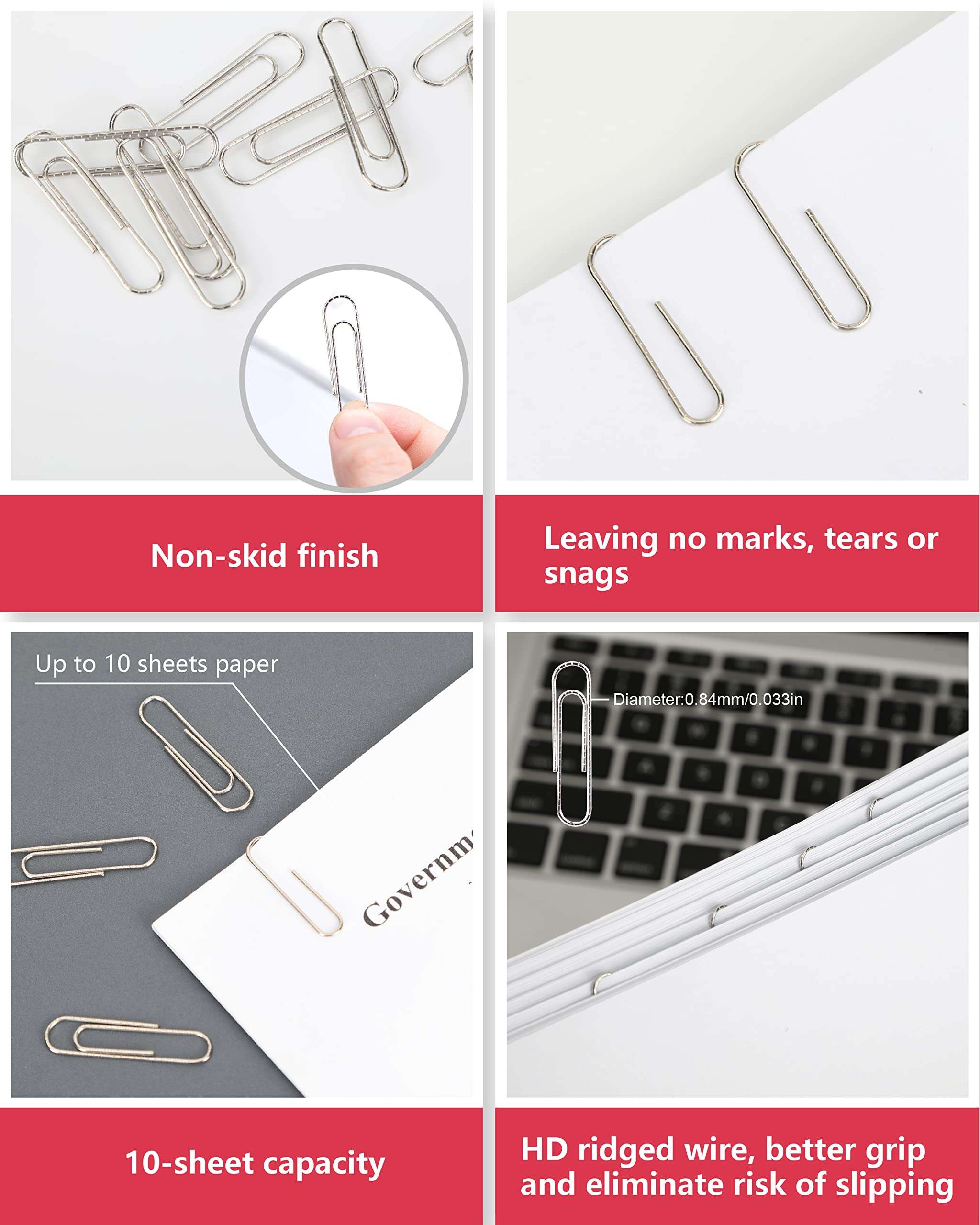 PAPERPAL Paperclips for Office School & Personal Use, #1 Nonskid Paper Clip (1-2/7"), 600 Medium Paper Clips (6 Boxes of 100 Each), Silver - Image 4